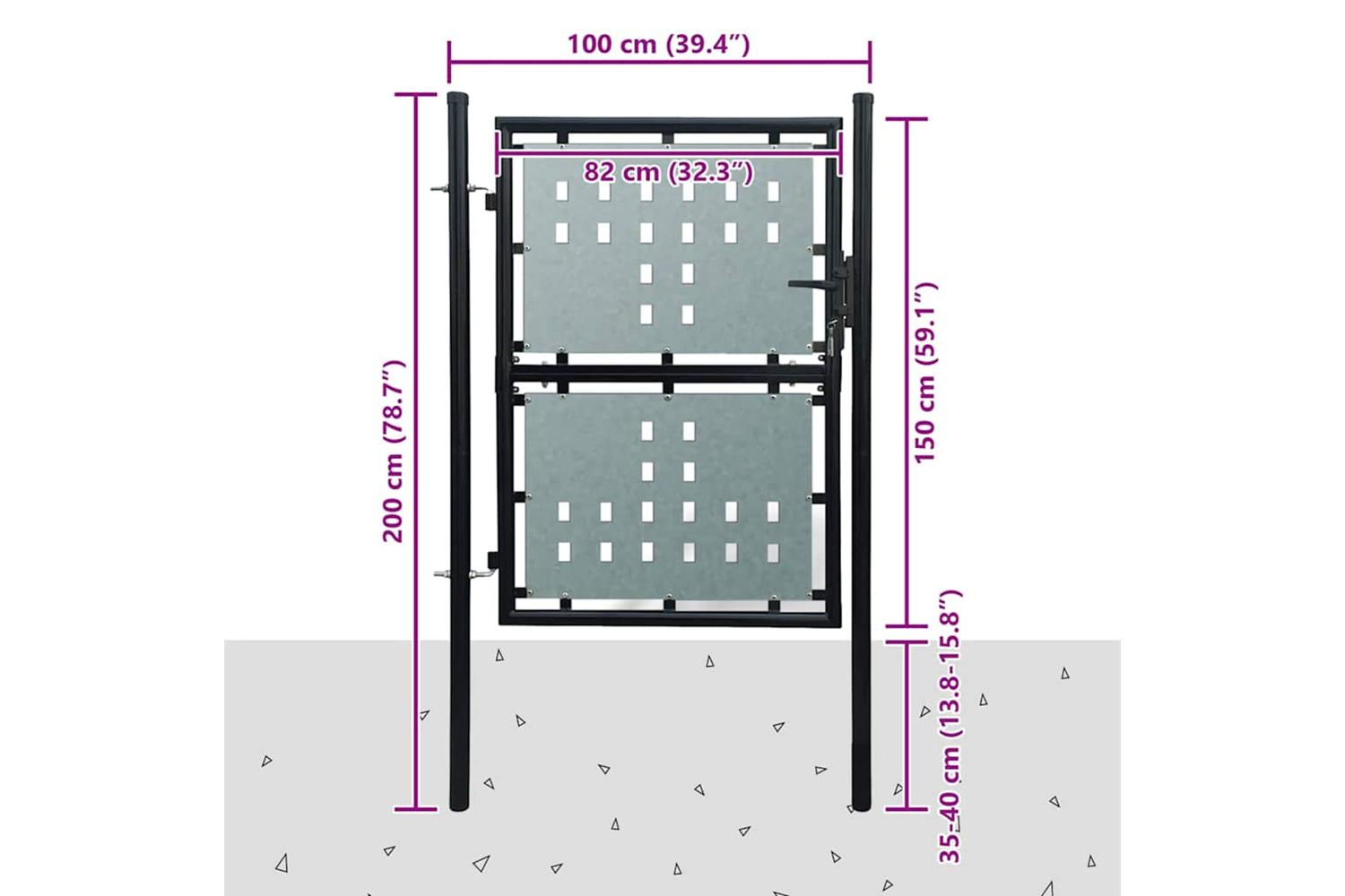 vidaXL 141687 Black Single Door Fence Gate 100 X 200cm-5