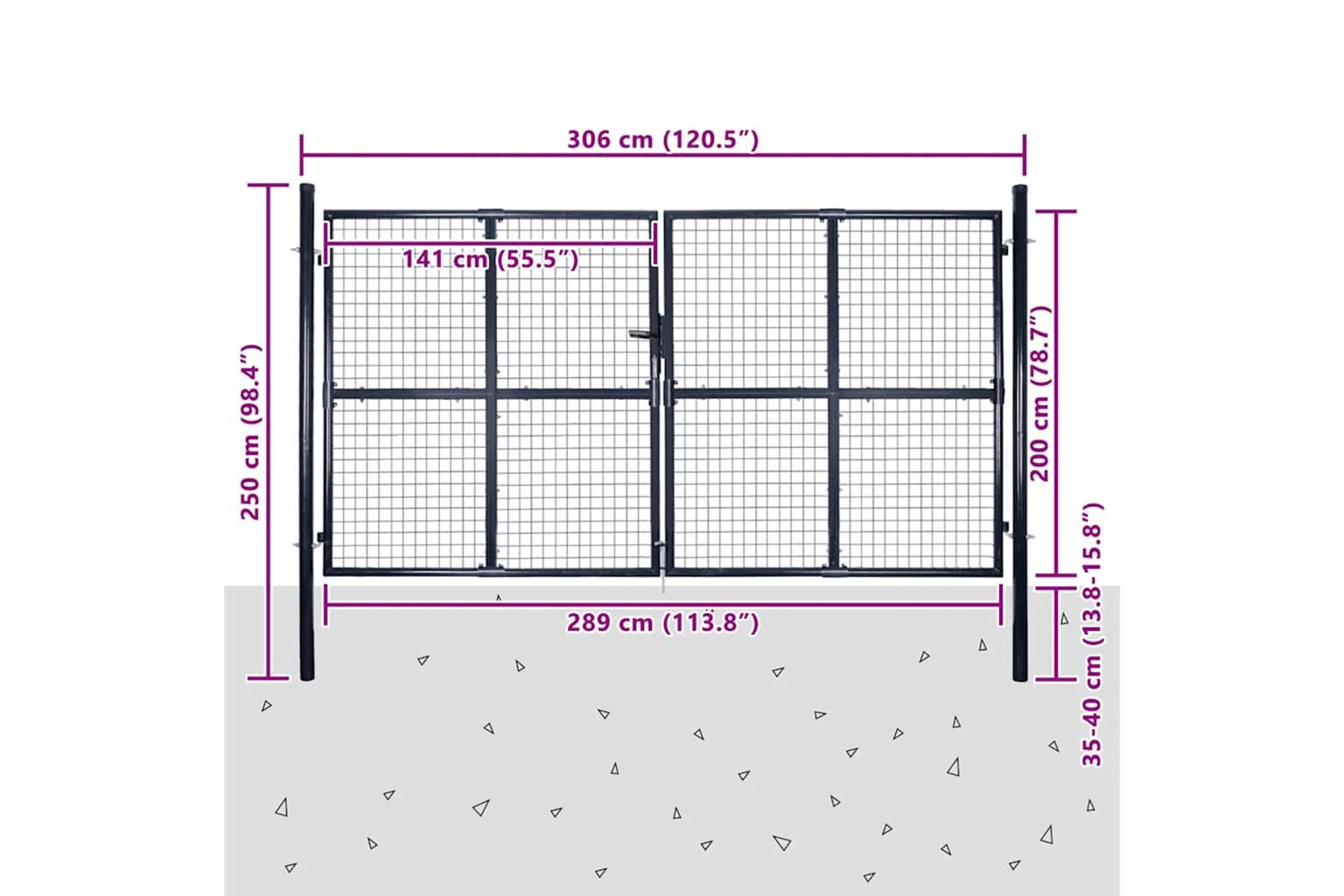 vidaXL 143367 Mesh Garden Gate Galvanised Steel 289x200cm Grey-9