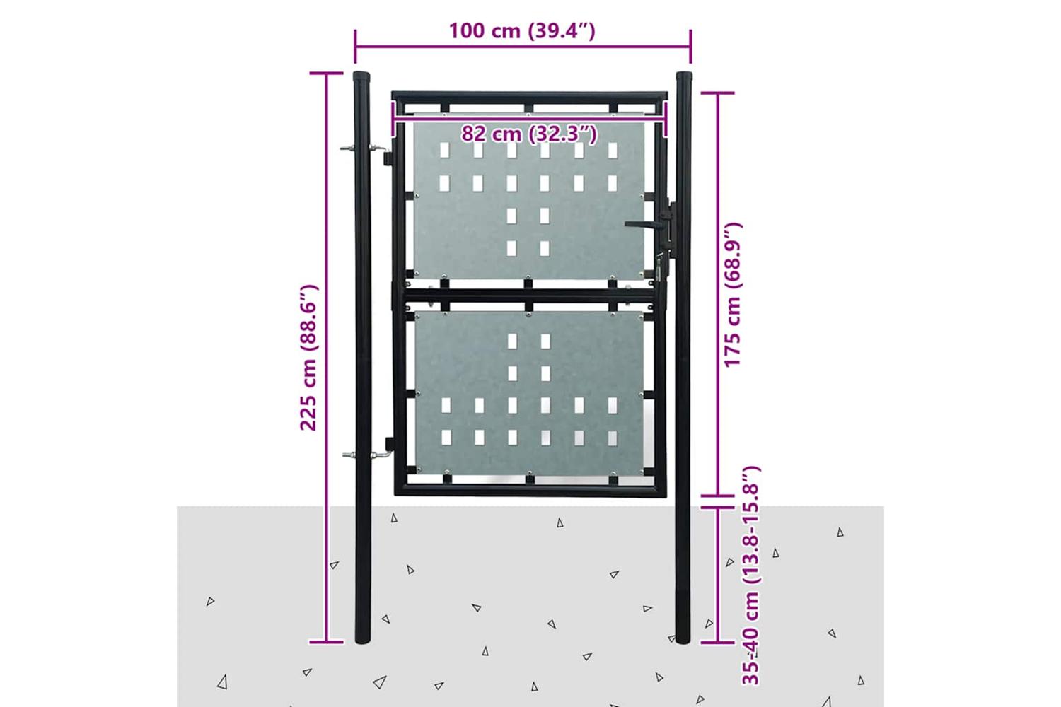 vidaXL 141688 Black Single Door Fence Gate 100 X 225cm-5