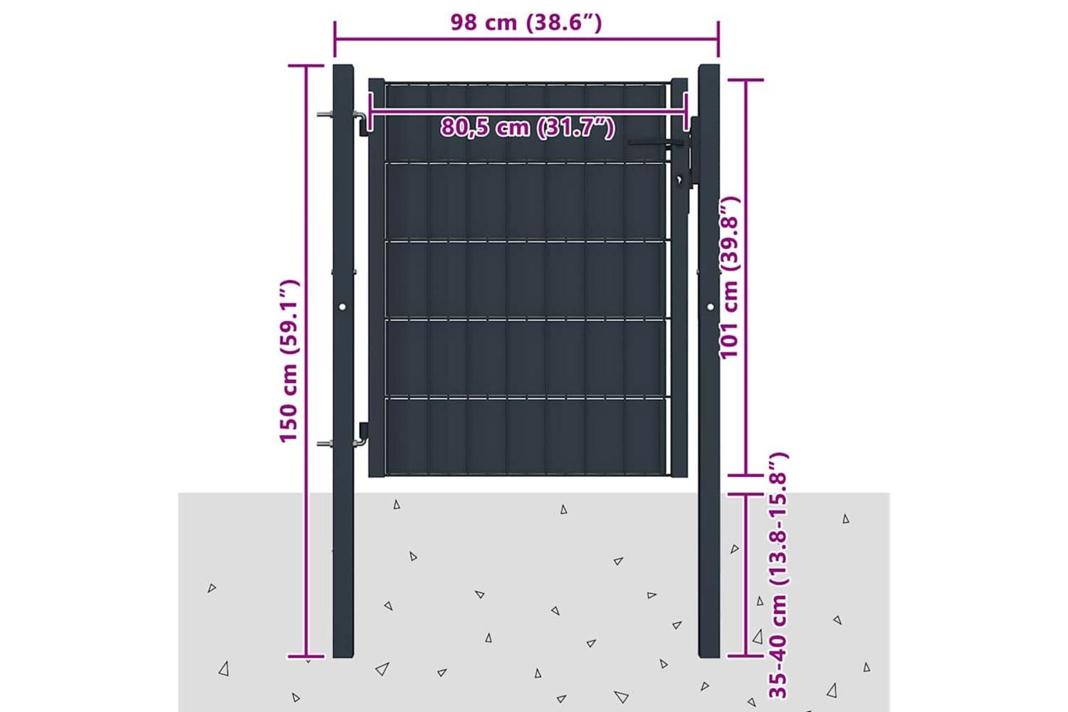 vidaXL 145233 Fence Gate Pvc And Steel 100x101cm Anthracite-4