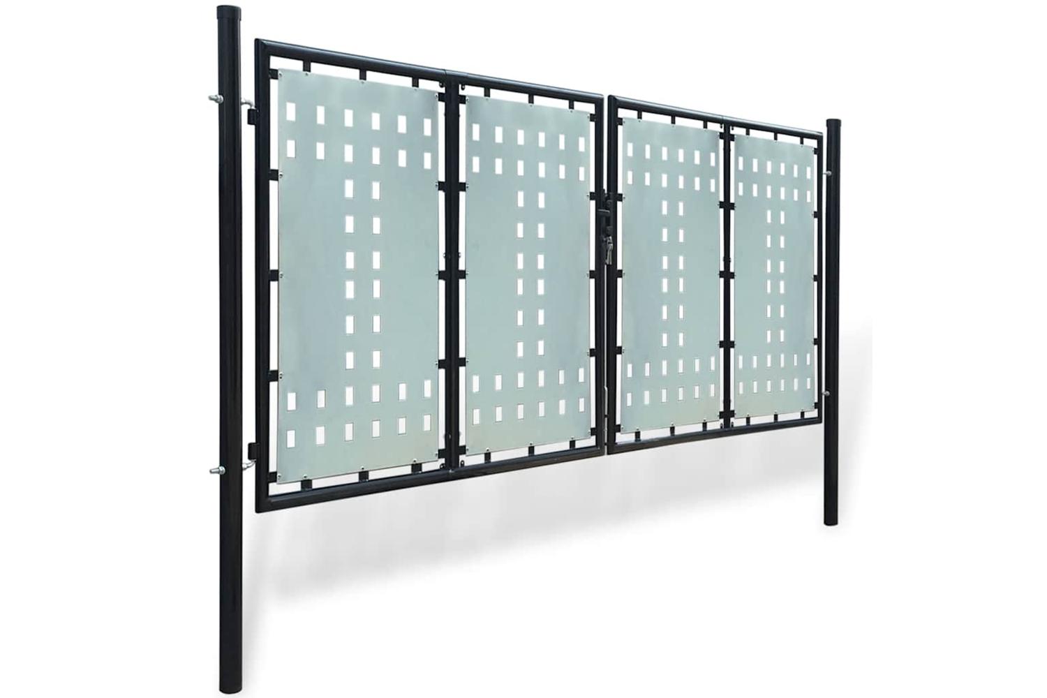 vidaXL 141692 Black Double Door Fence Gate 300 X 175cm-2