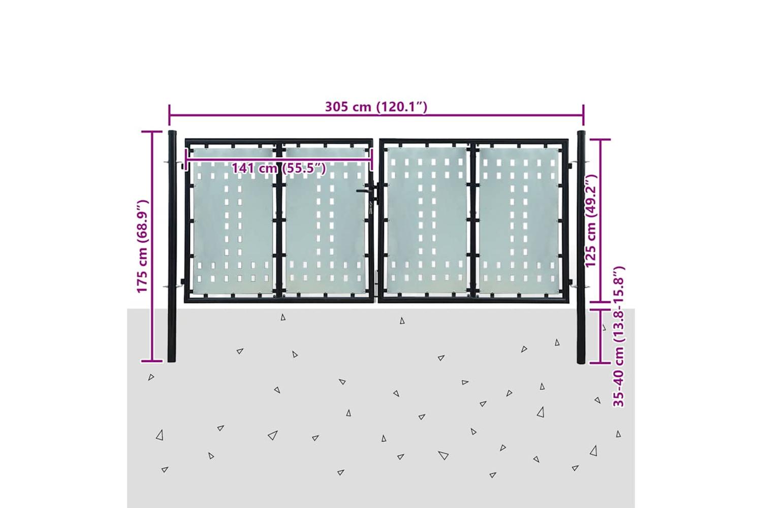 vidaXL 141692 Black Double Door Fence Gate 300 X 175cm-5