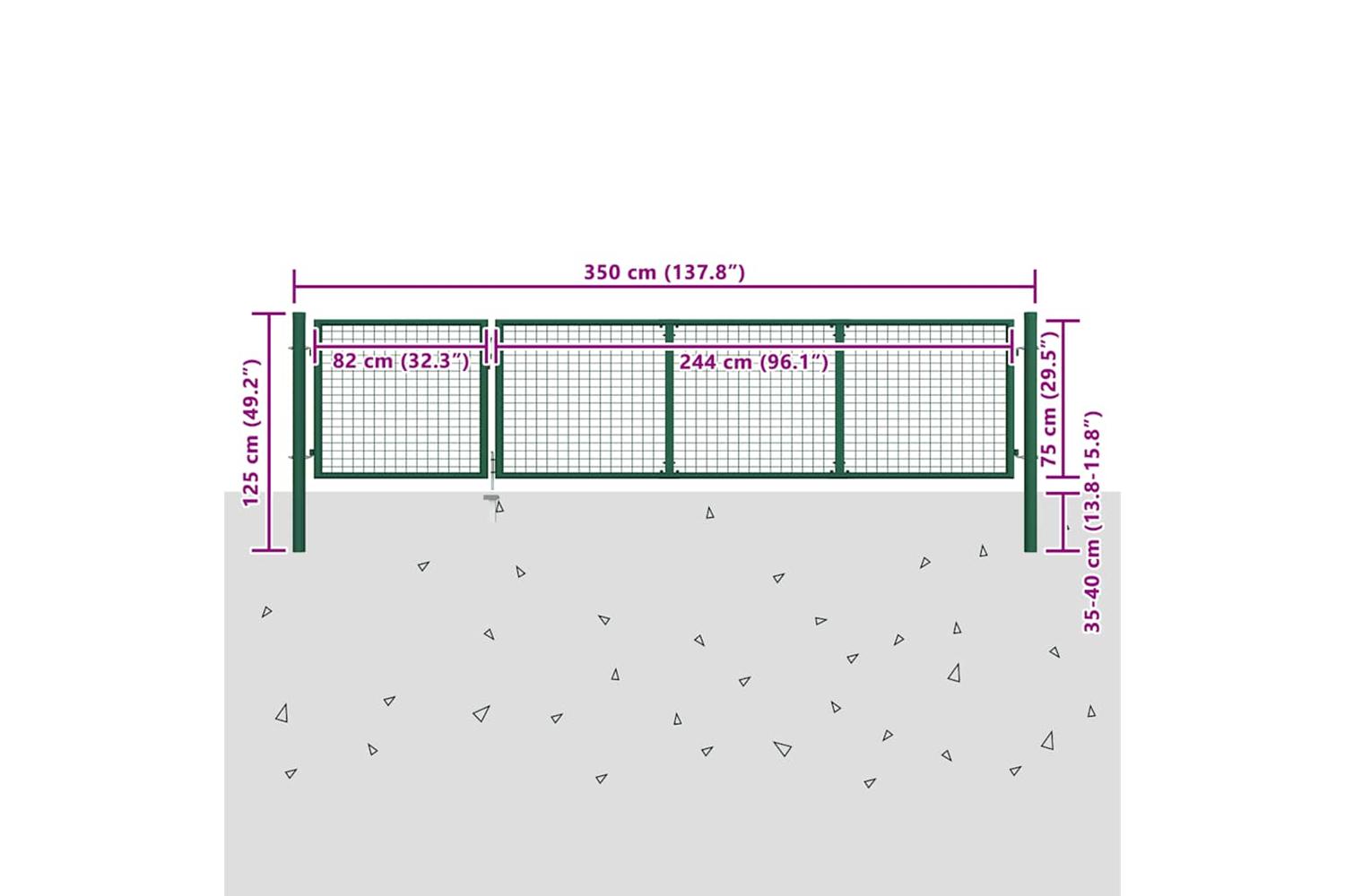 vidaXL 144305 Garden Gate Steel 350x100cm Green-6