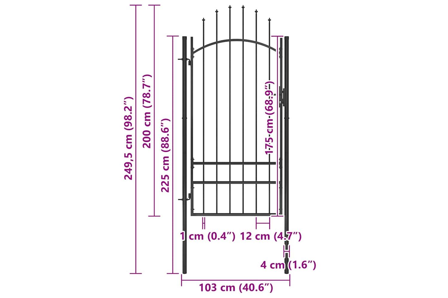 Vidaxl 146321 Garden Gate Steel 1x2.5 M Black-5