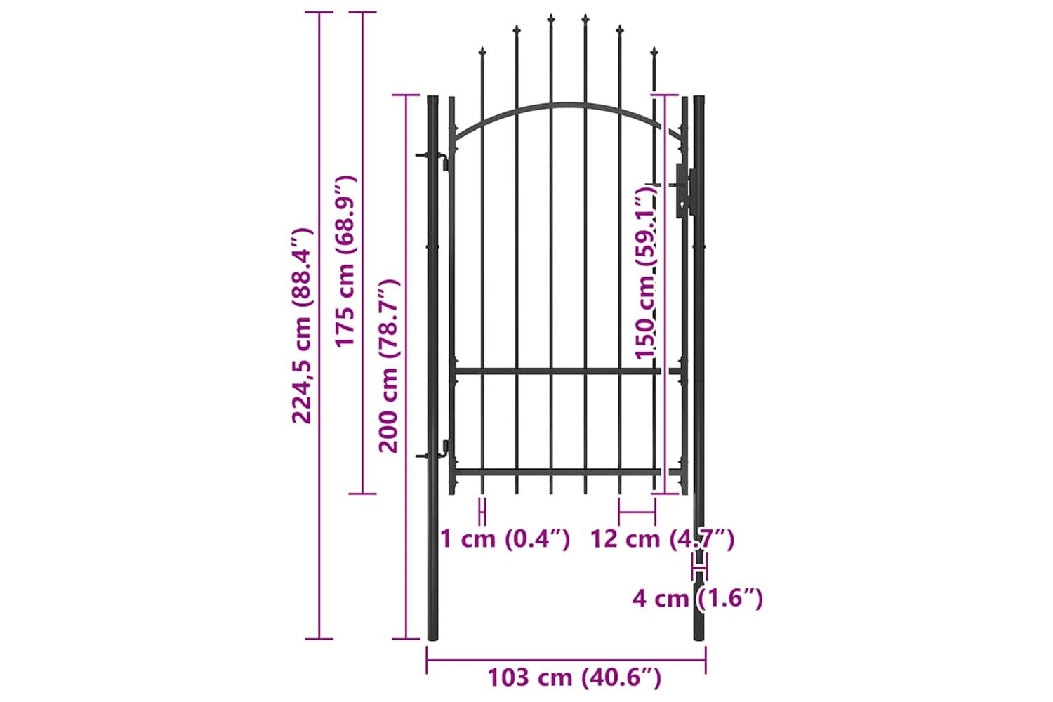 Vidaxl 146320 Garden Gate Steel 1x2.2 M Black-5