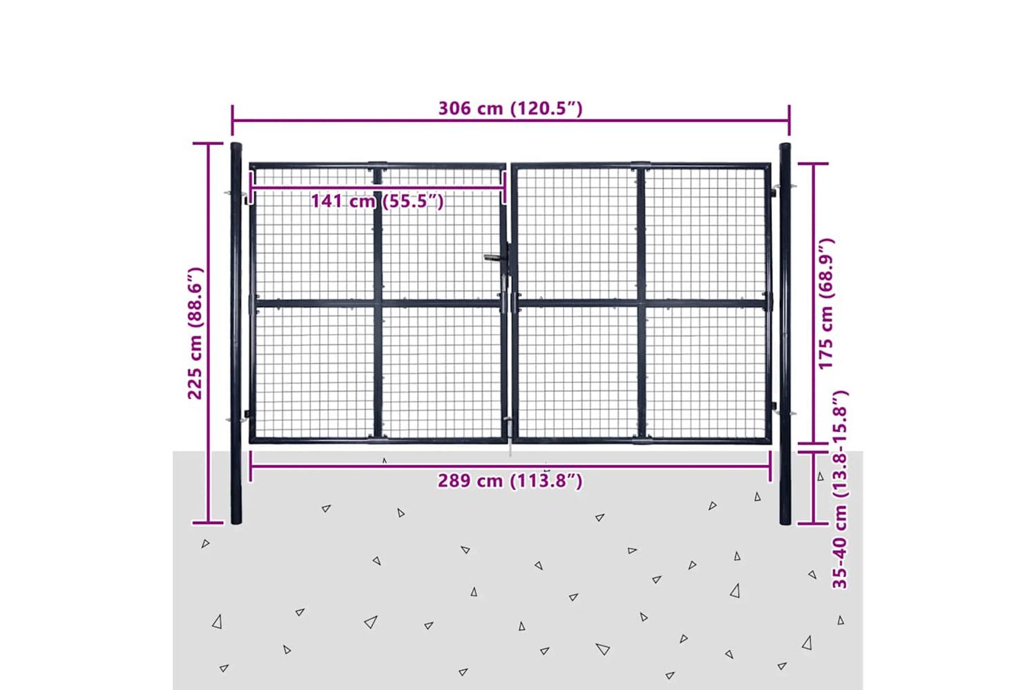 vidaXL 143366 Mesh Garden Gate Galvanised Steel 289x175cm Grey-9