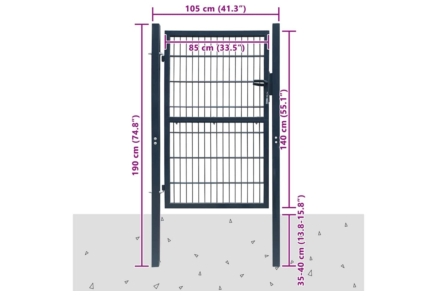 vidaXL 141743 2d Fence Gate (single) Anthracite Grey 106 X 190cm-7
