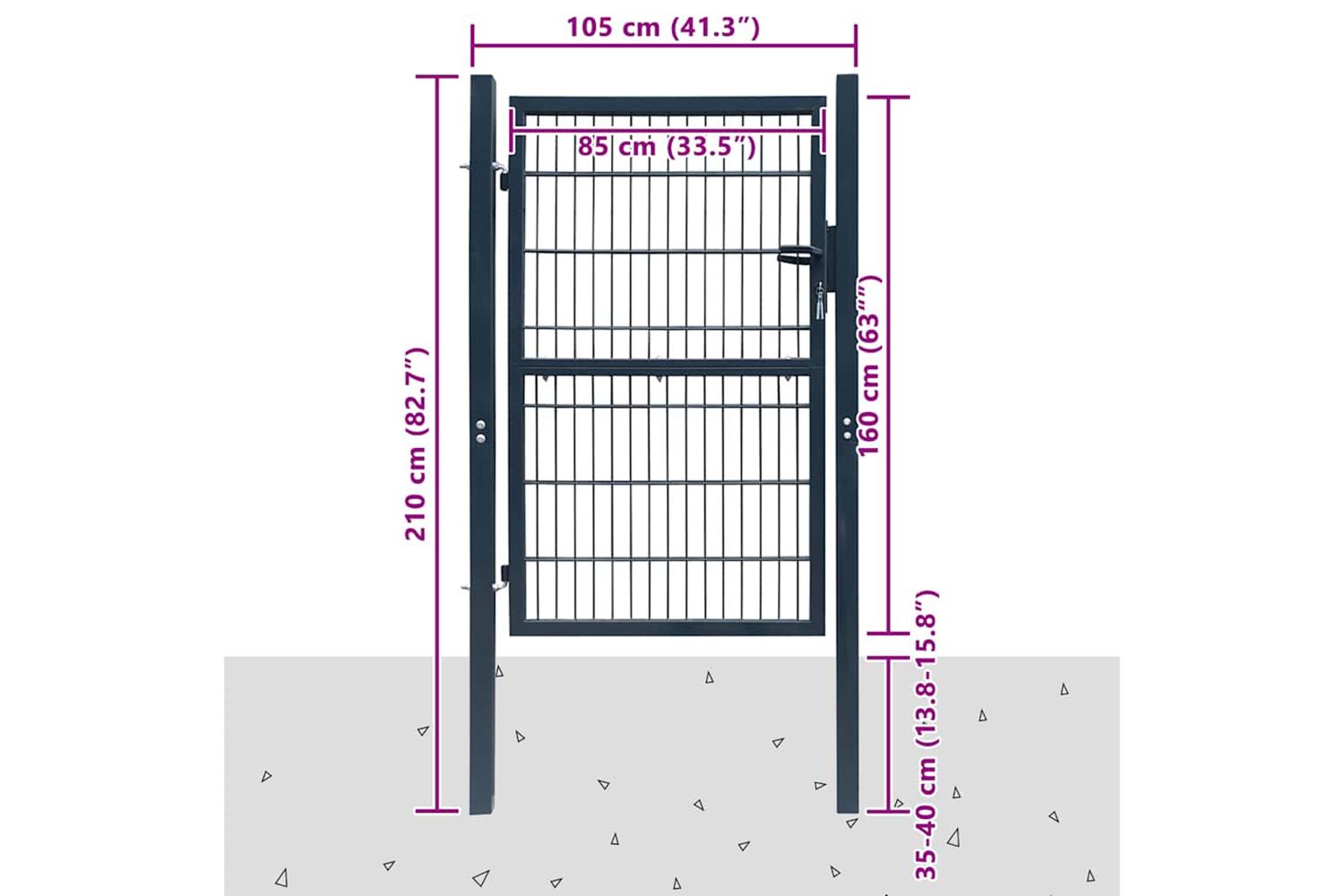 vidaXL 141744 2d Fence Gate (single) Anthracite Grey 106 X 210cm-7