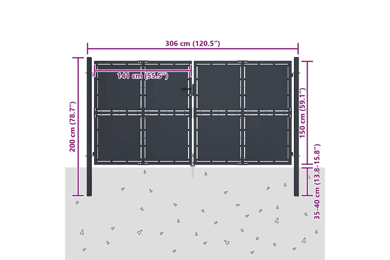 vidaXL 144526 Garden Gate Steel 300x150cm Anthracite-5