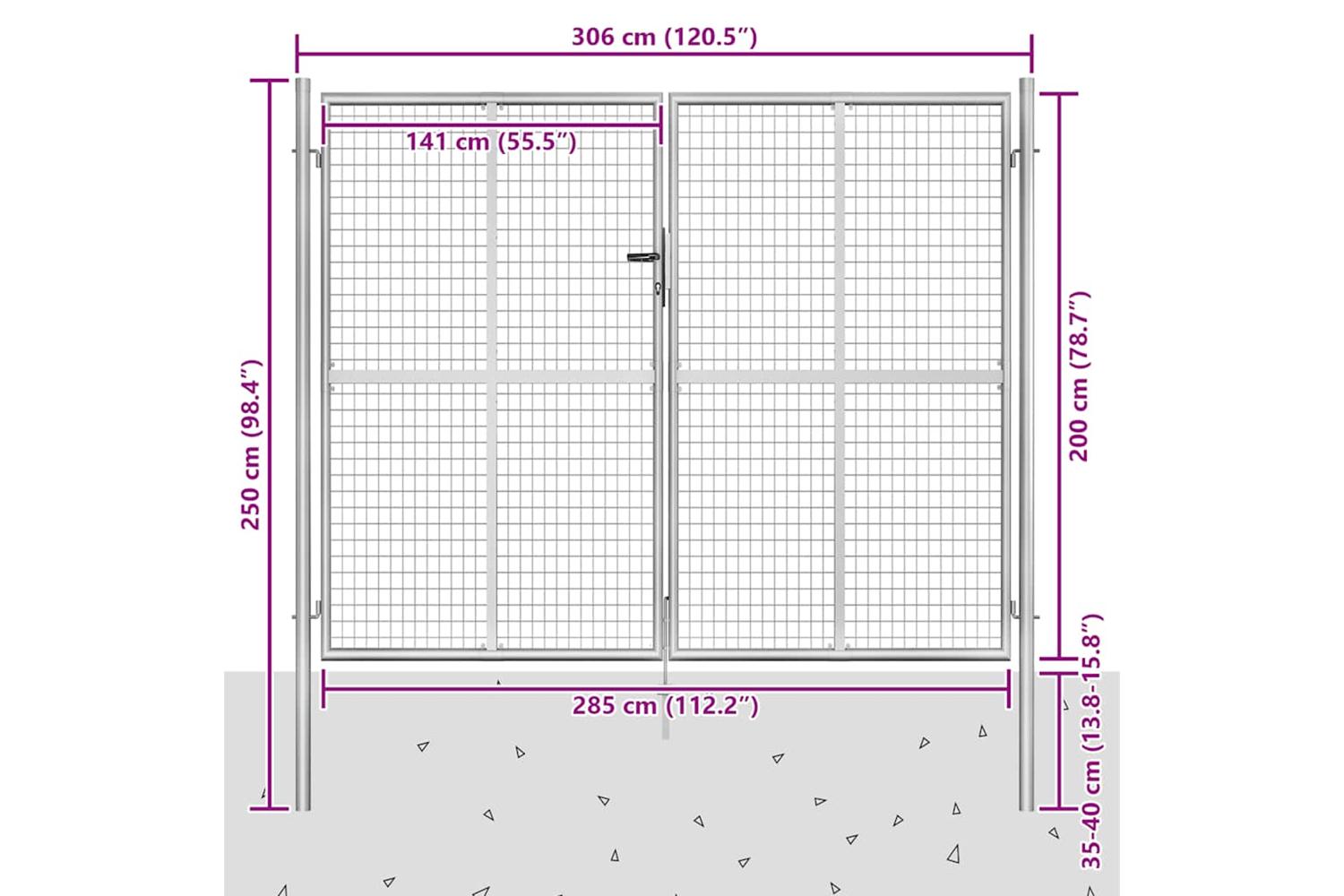 vidaXL 144766 Garden Gate Galvanised Steel 306x250cm Silver-5