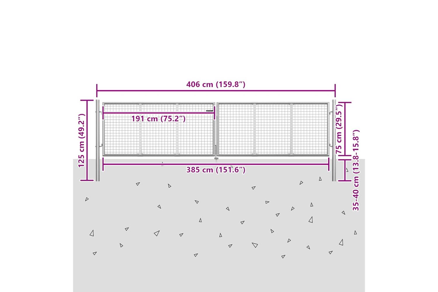 vidaXL 144298 Garden Gate Galvanised Steel 415x125cm Silver-5