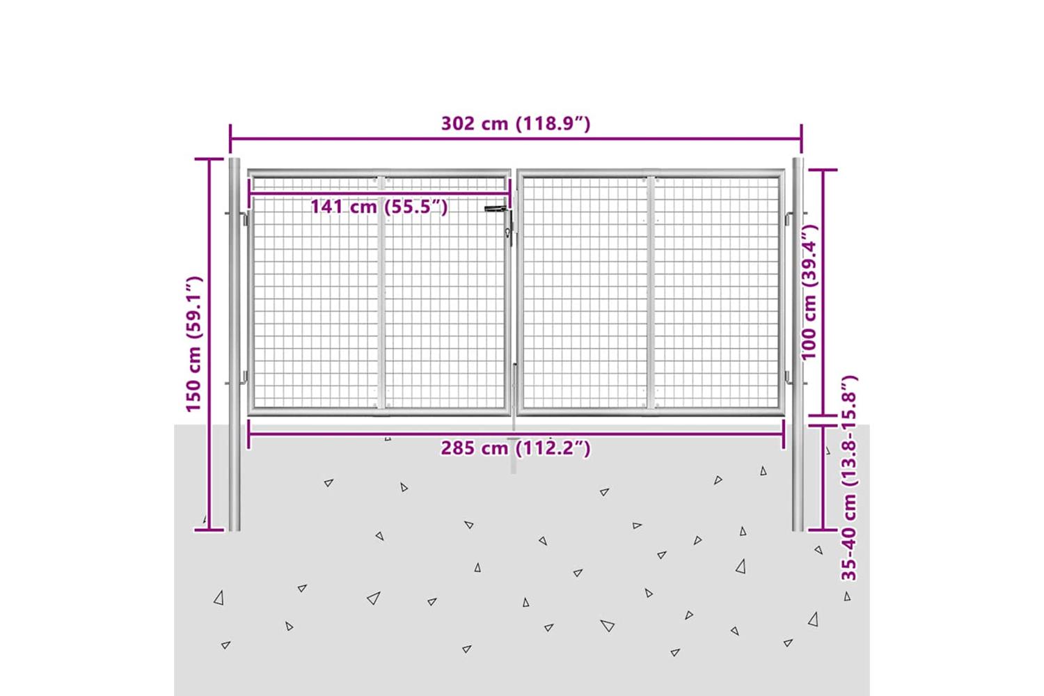 vidaXL 144762 Garden Gate Galvanised Steel 306x150cm Silver-5
