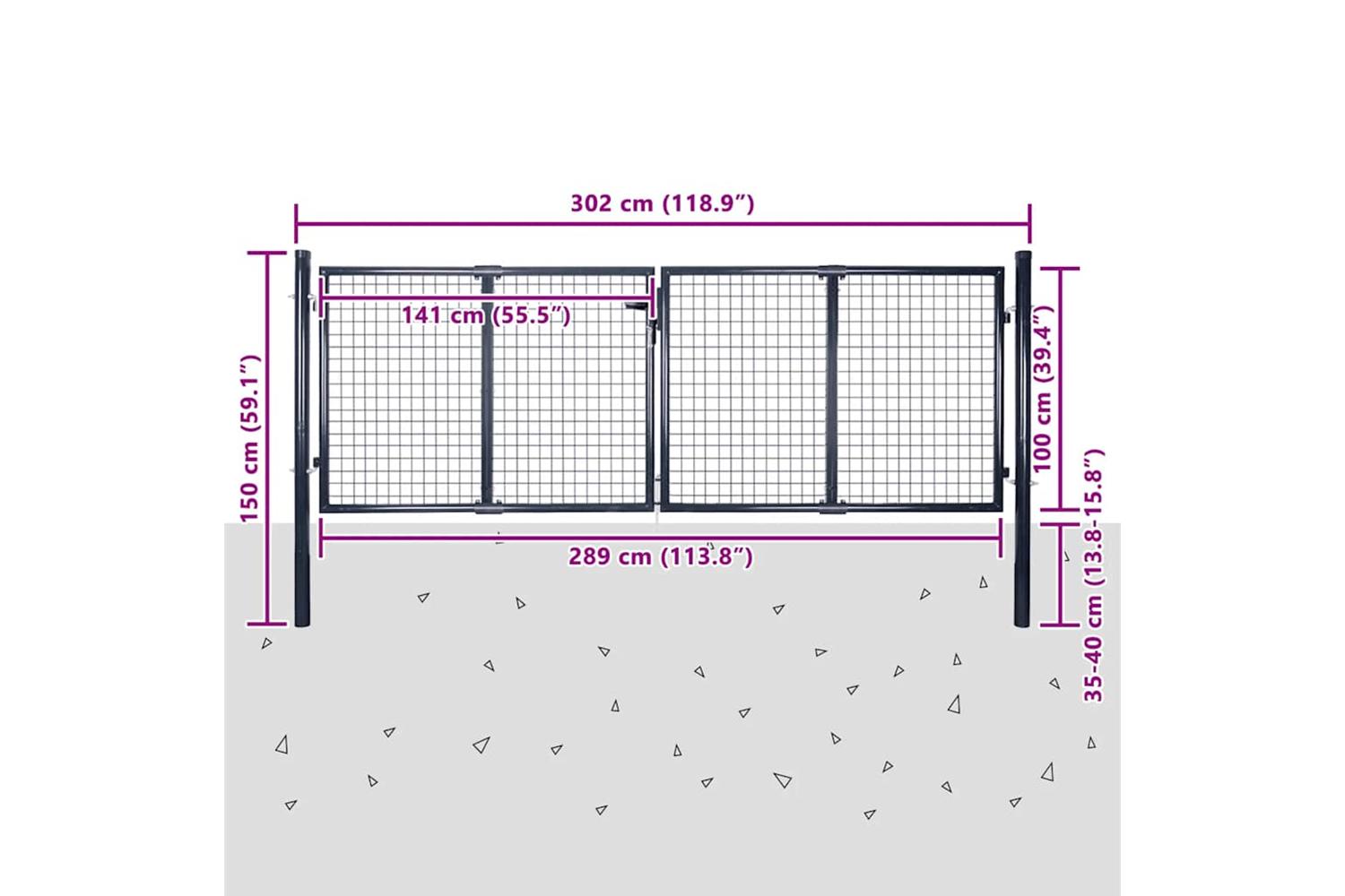 vidaXL 143363 Mesh Garden Gate Galvanised Steel 289x100cm Grey-9