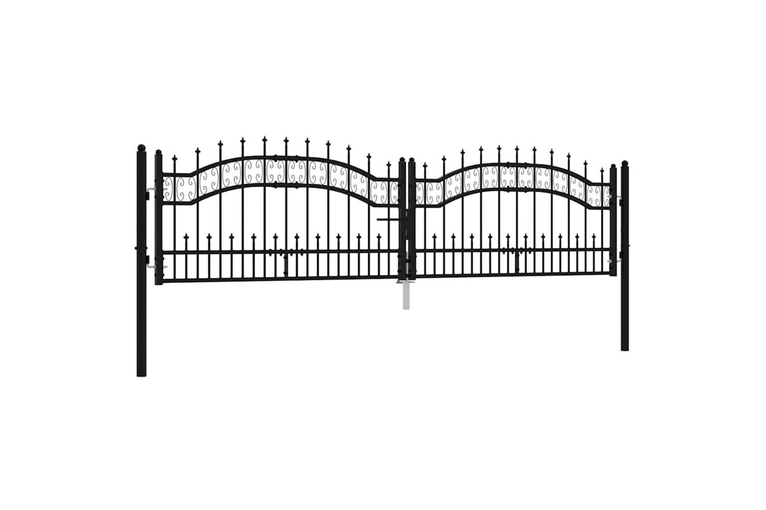 vidaXL 151094 Fence Gate With Spear Top Black 305x120cm Powder-coated Steel-2