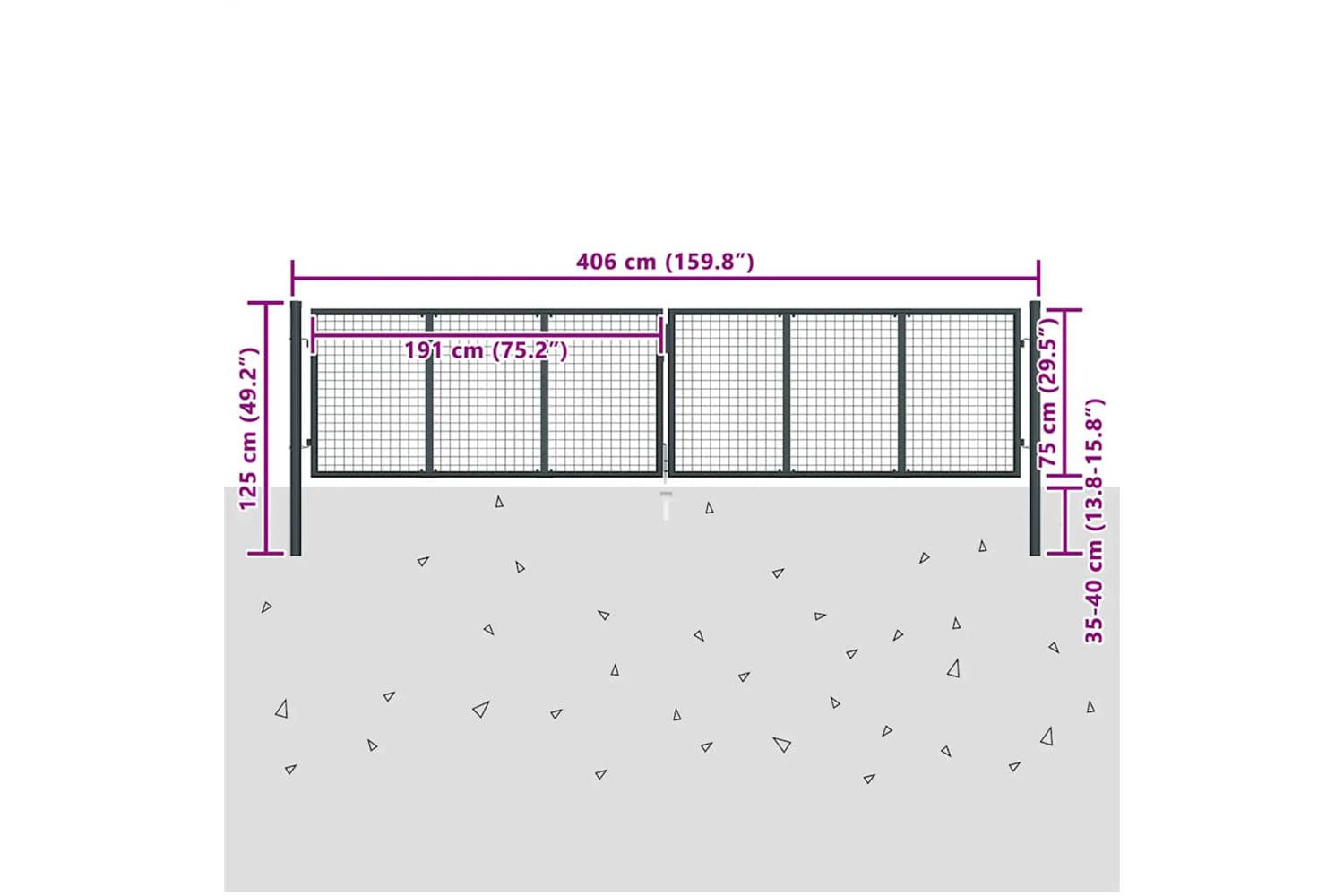 vidaXL 145776 Mesh Garden Gate Galvanised Steel 400x125cm Grey-6