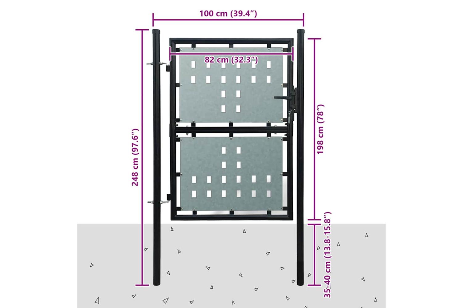 vidaXL 141689 Black Single Door Fence Gate 100 X 250cm-5