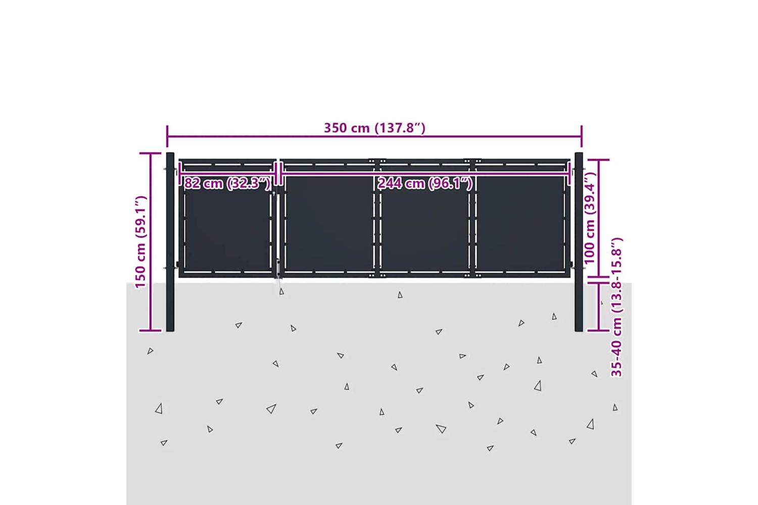 vidaXL 144536 Garden Gate Steel 350x100cm Anthracite-5