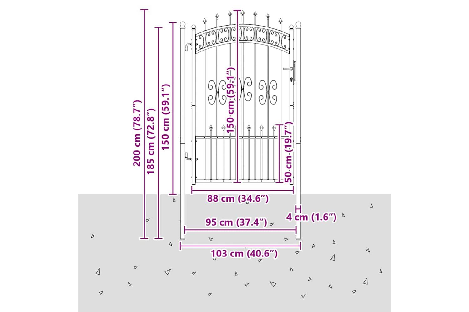 vidaXL 151093 Fence Gate With Spear Top Black 103x225cm Powder-coated Steel-6