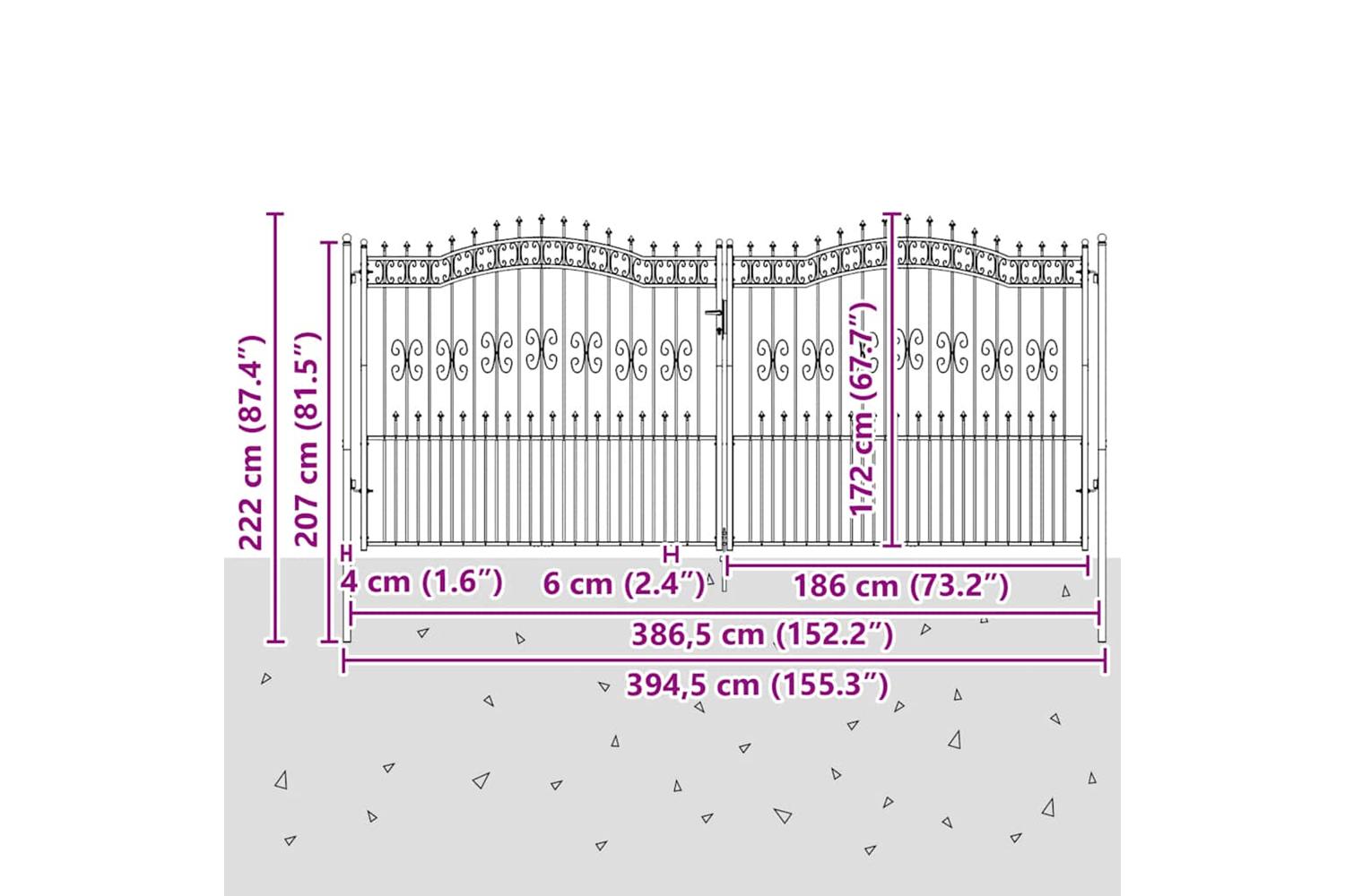 vidaXL 151103 Fence Gate With Spear Top Black 406x223cm Powder-coated Steel-6