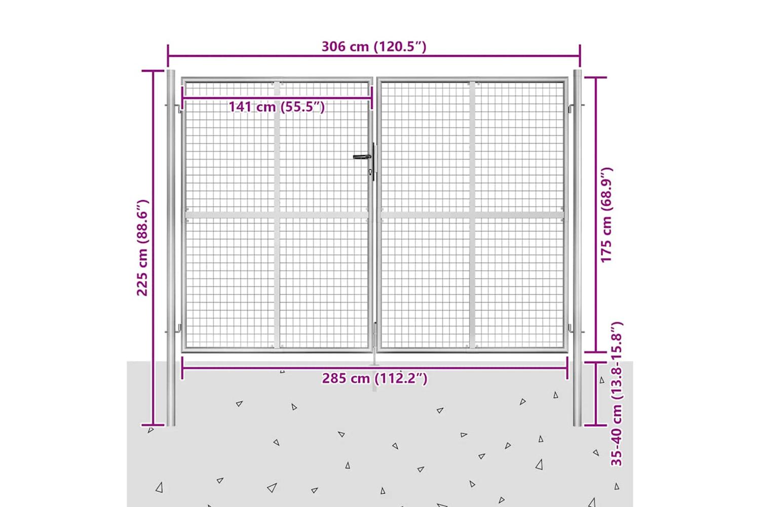 vidaXL 144765 Garden Gate Galvanised Steel 306x225cm Silver-5