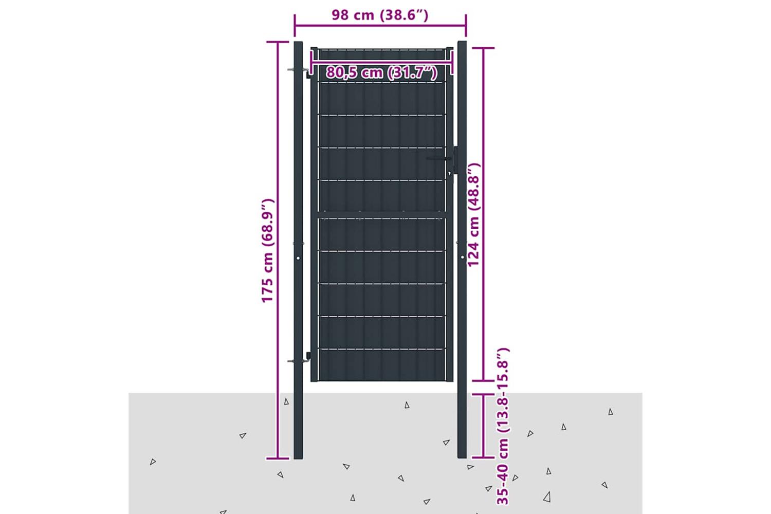 vidaXL 145234 Fence Gate Pvc And Steel 100x124cm Anthracite-4