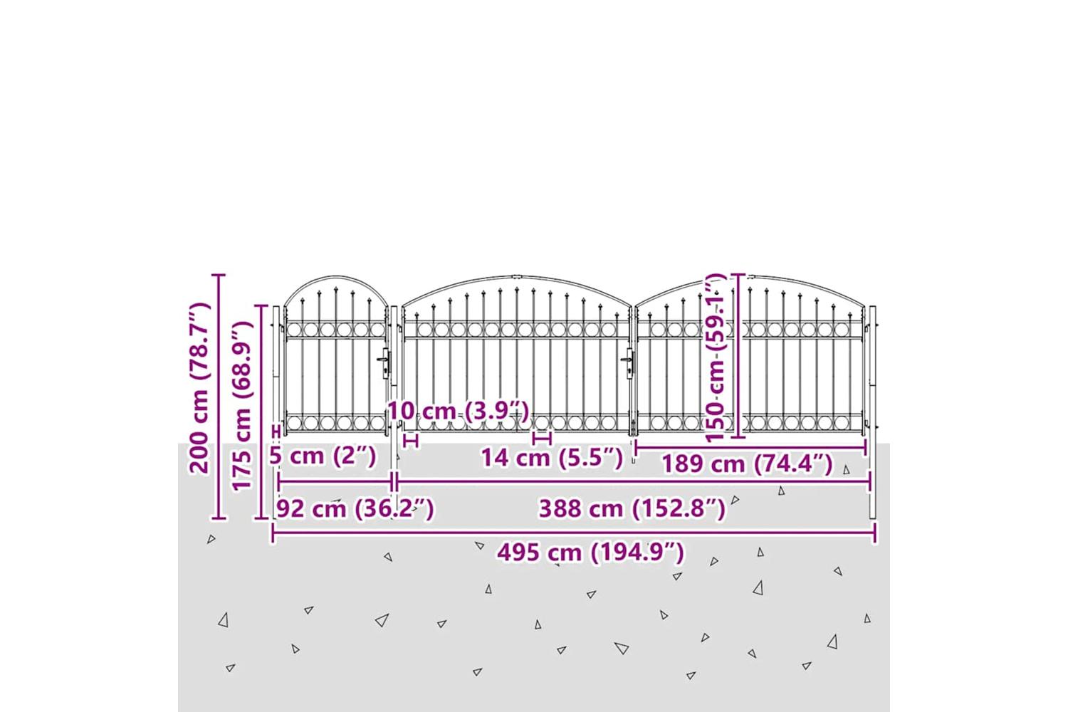 Vidaxl 144372 Garden Fence Gate With Arched Top Steel 2x5 M Black-5