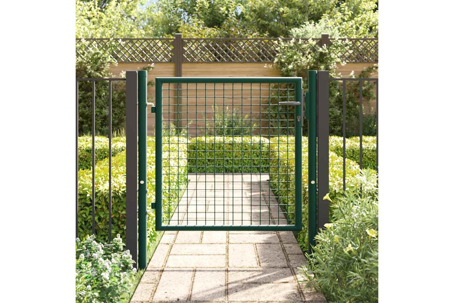 vidaXL Fence Gate Steel 100x75cm Green-2