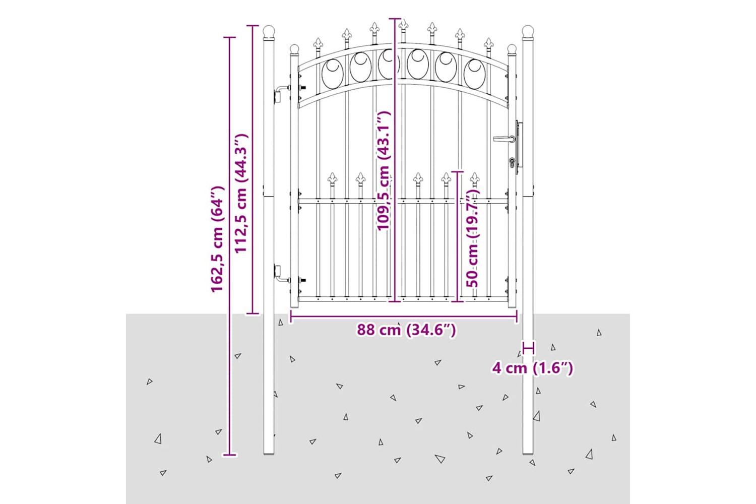 vidaXL 146389 Fence Gate With Spikes Steel 100x125cm Black-5