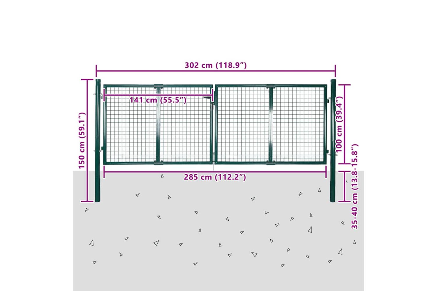 vidaXL 42979 Fence Gate Steel 306x150cm Green-9