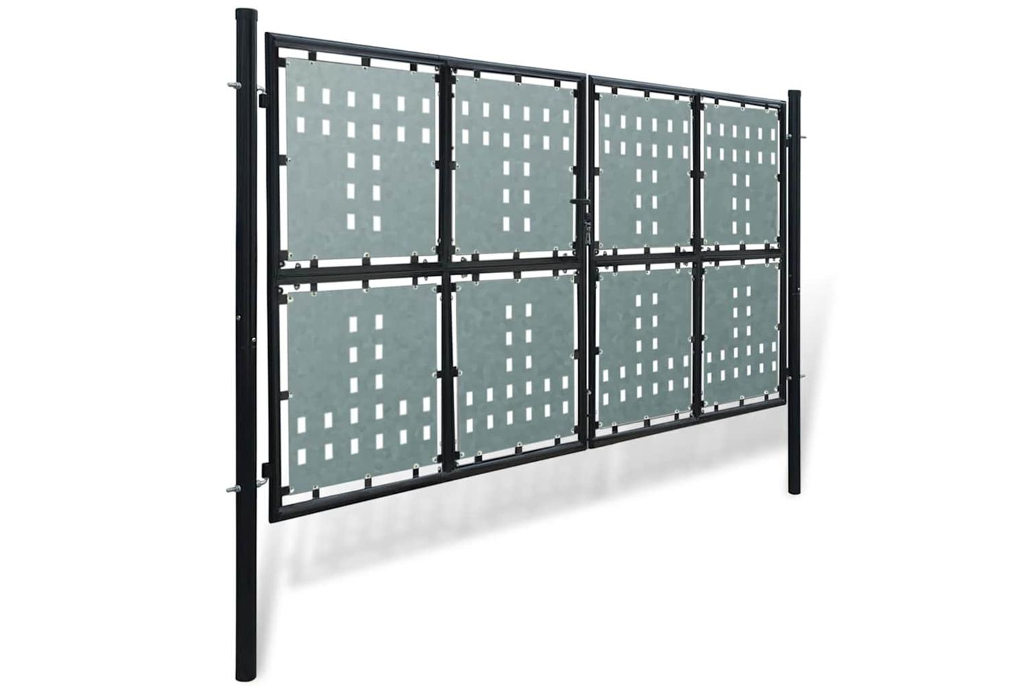 vidaXL 141693 Black Double Door Fence Gate 300 X 200cm-2