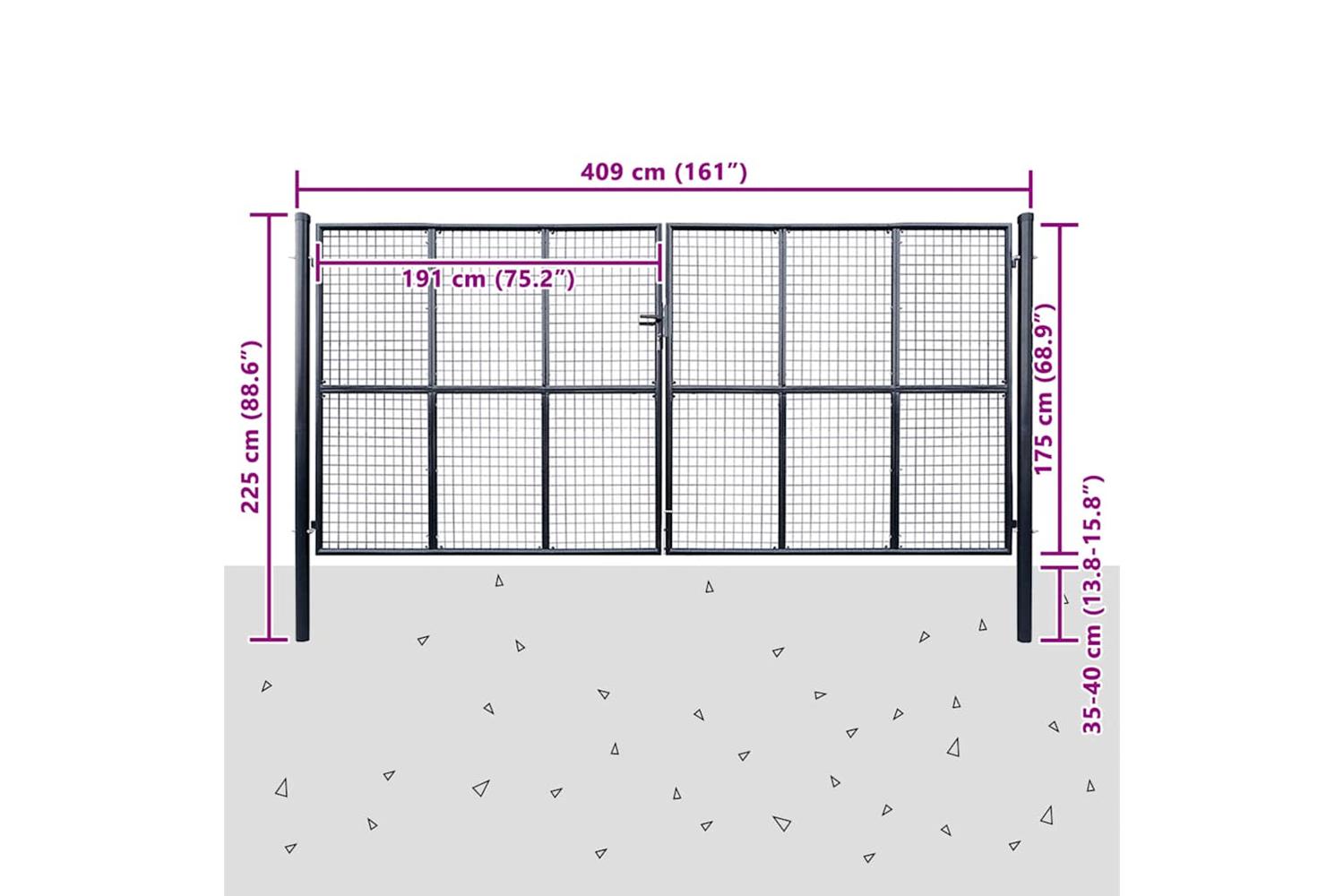 vidaXL 143379 Mesh Garden Gate Galvanised Steel 400x200cm Grey-6