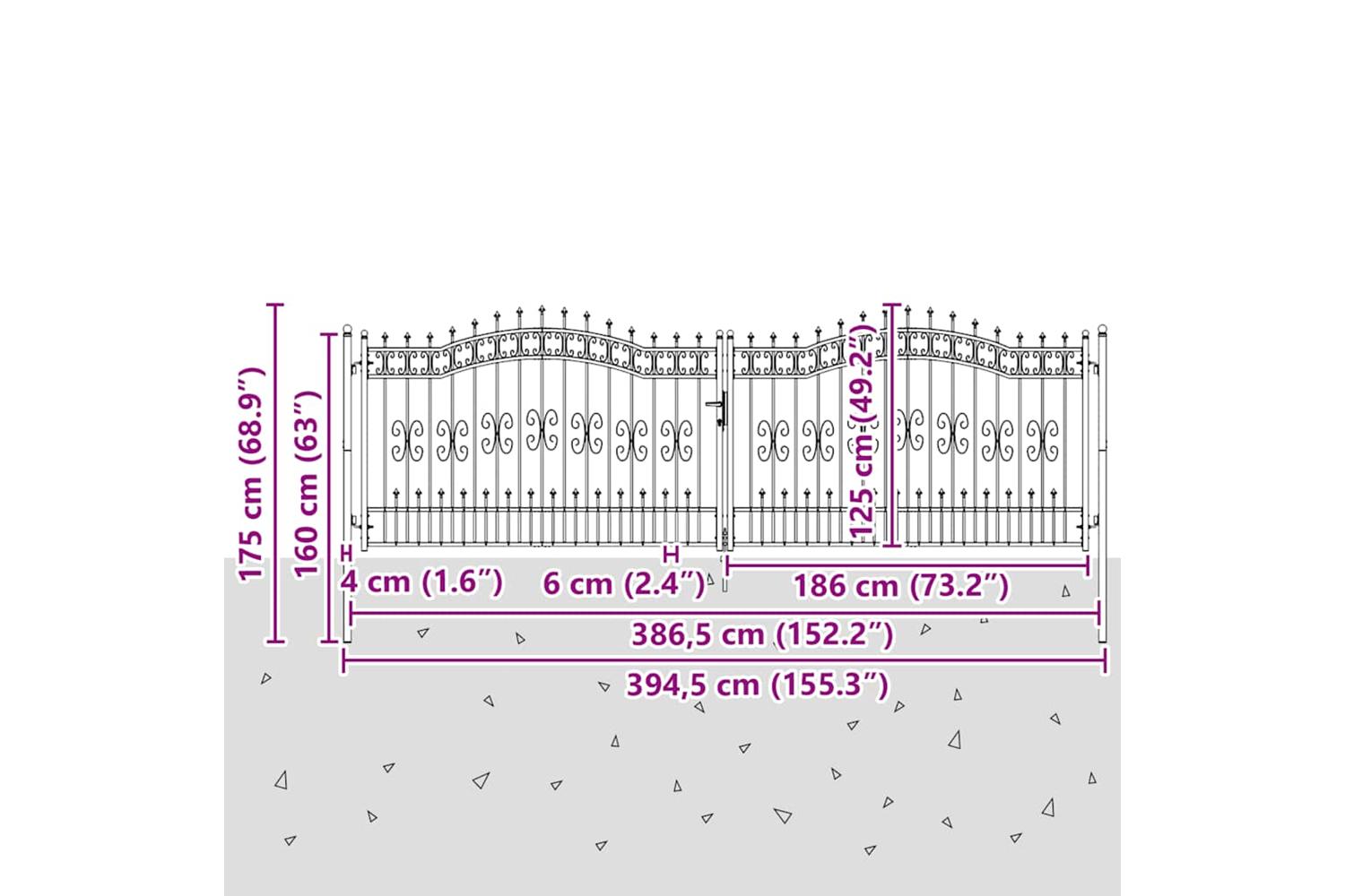 vidaXL 151101 Fence Gate With Spear Top Black 406x173cm Powder-coated Steel-6