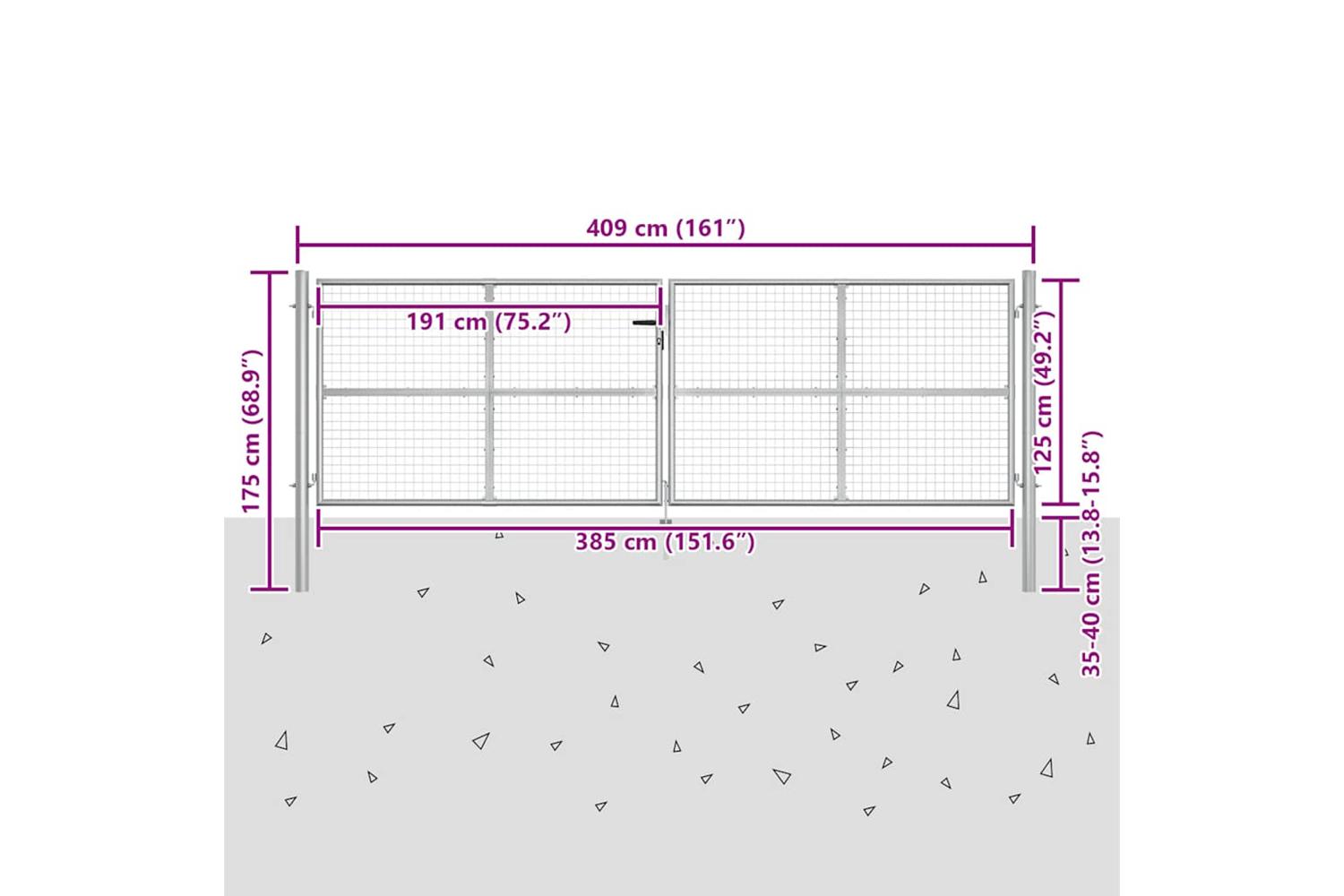 vidaXL 144300 Garden Gate Galvanised Steel 415x175cm Silver-6