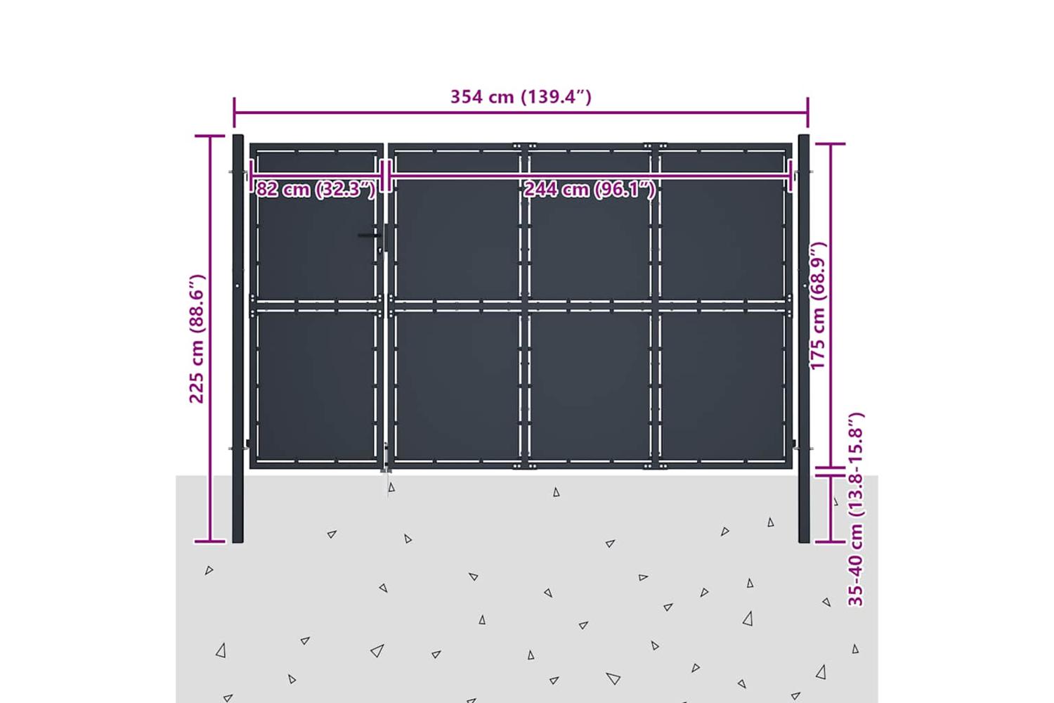 vidaXL 144539 Garden Gate Steel 350x175cm Anthracite-5
