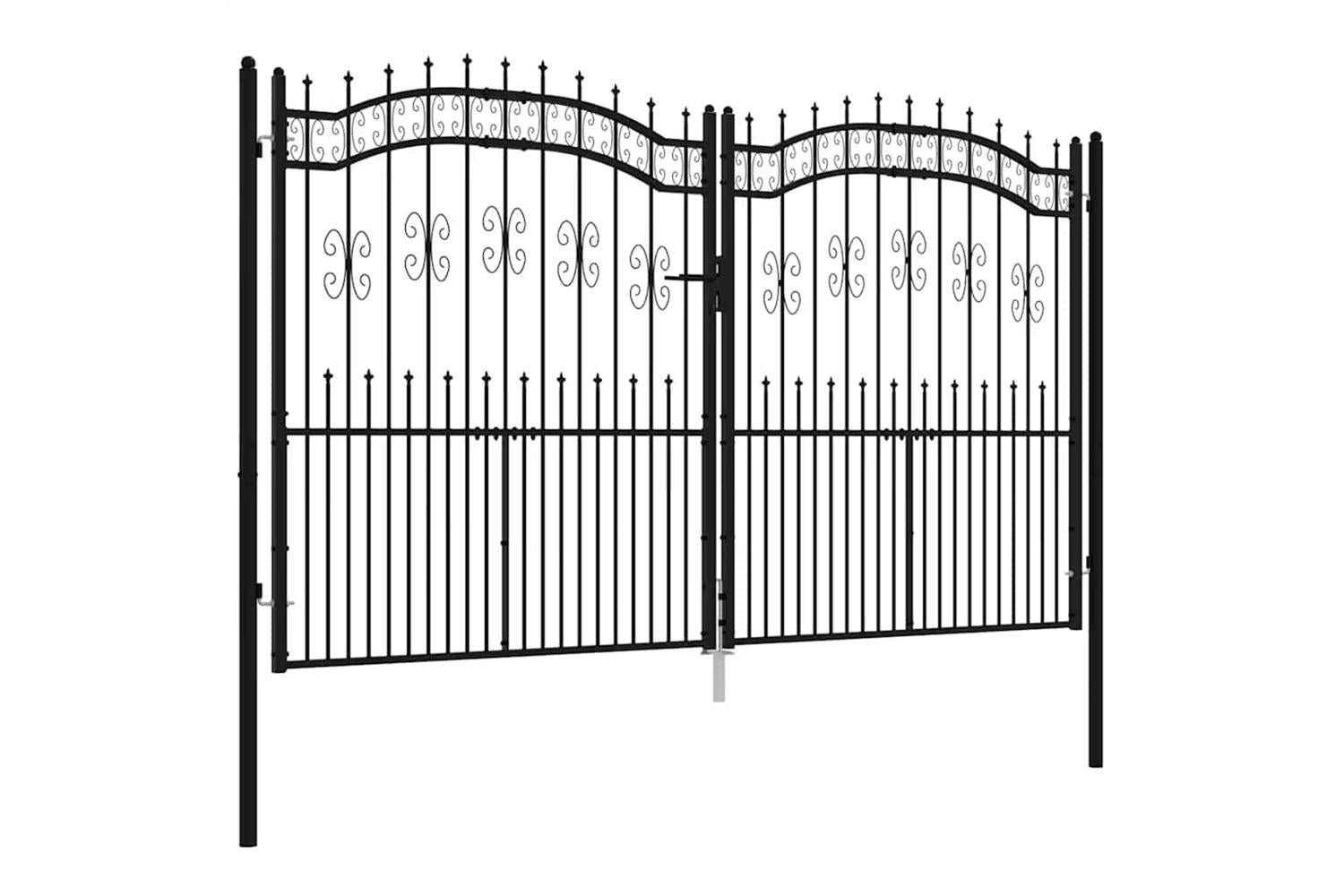 vidaXL 151098 Fence Gate With Spear Top Black 305x223cm Powder-coated Steel-2
