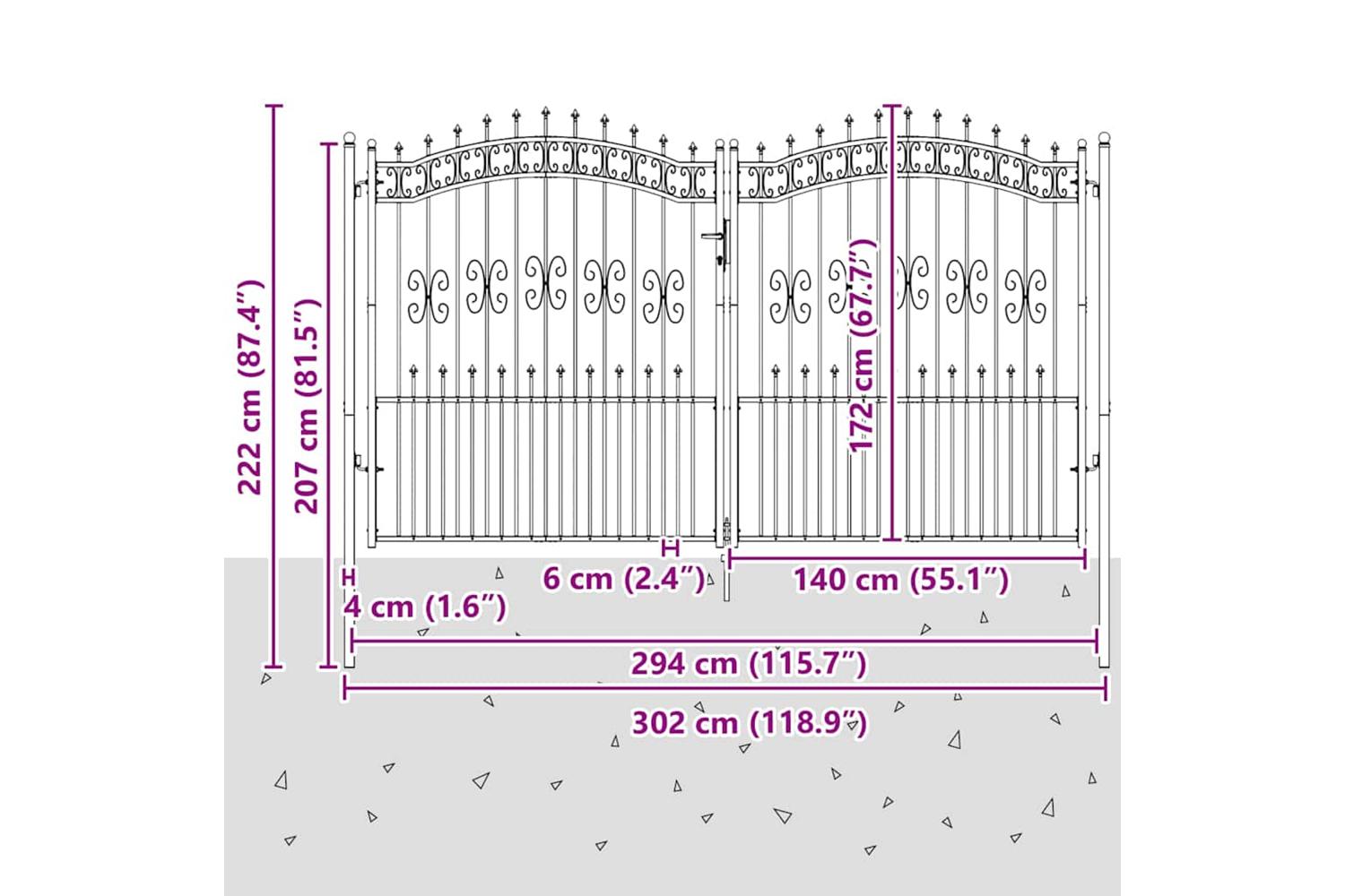 vidaXL 151098 Fence Gate With Spear Top Black 305x223cm Powder-coated Steel-6