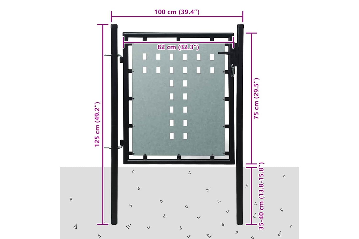 vidaXL 141684 Black Single Door Fence Gate 100 X 125cm-5