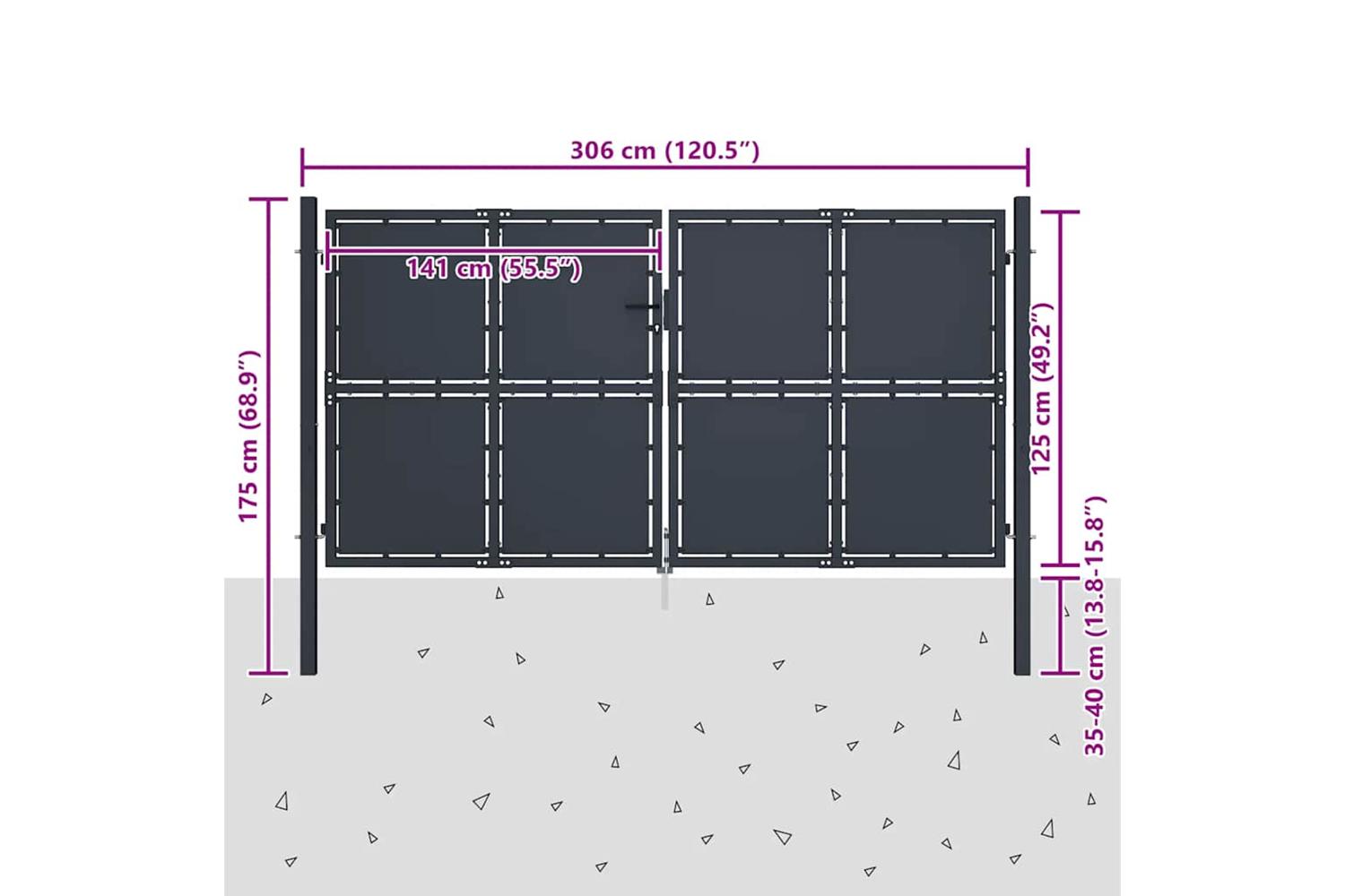 vidaXL 144525 Garden Gate Steel 300x125cm Anthracite-5