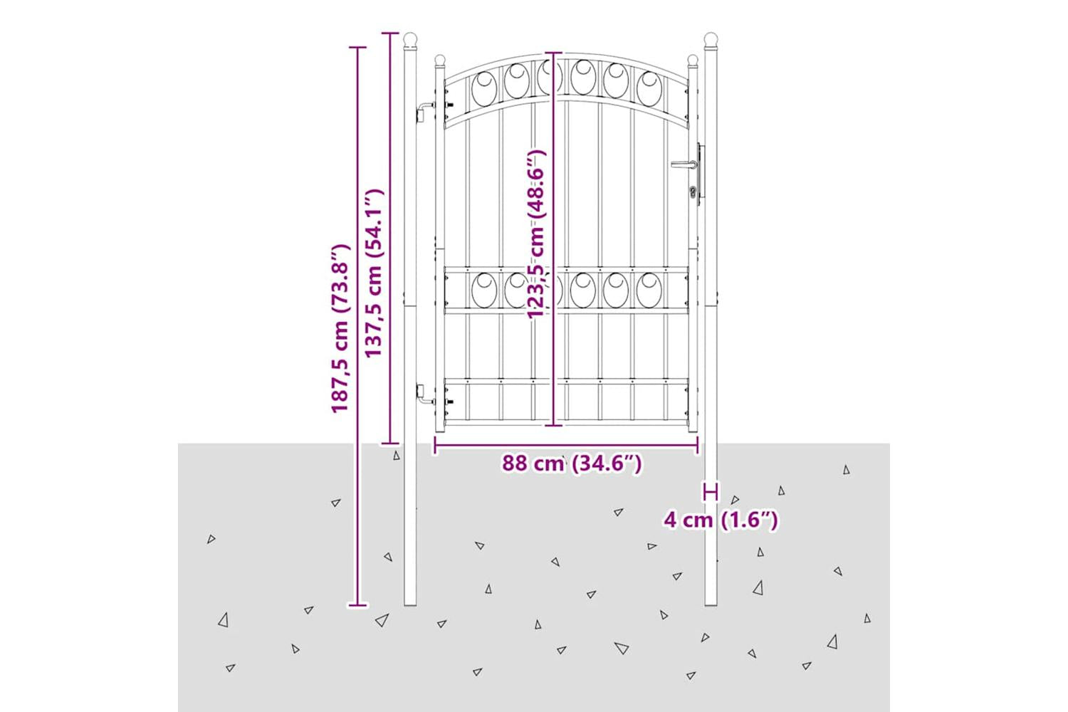 vidaXL 146371 Fence Gate With Arched Top Steel 100x175cm Black-5