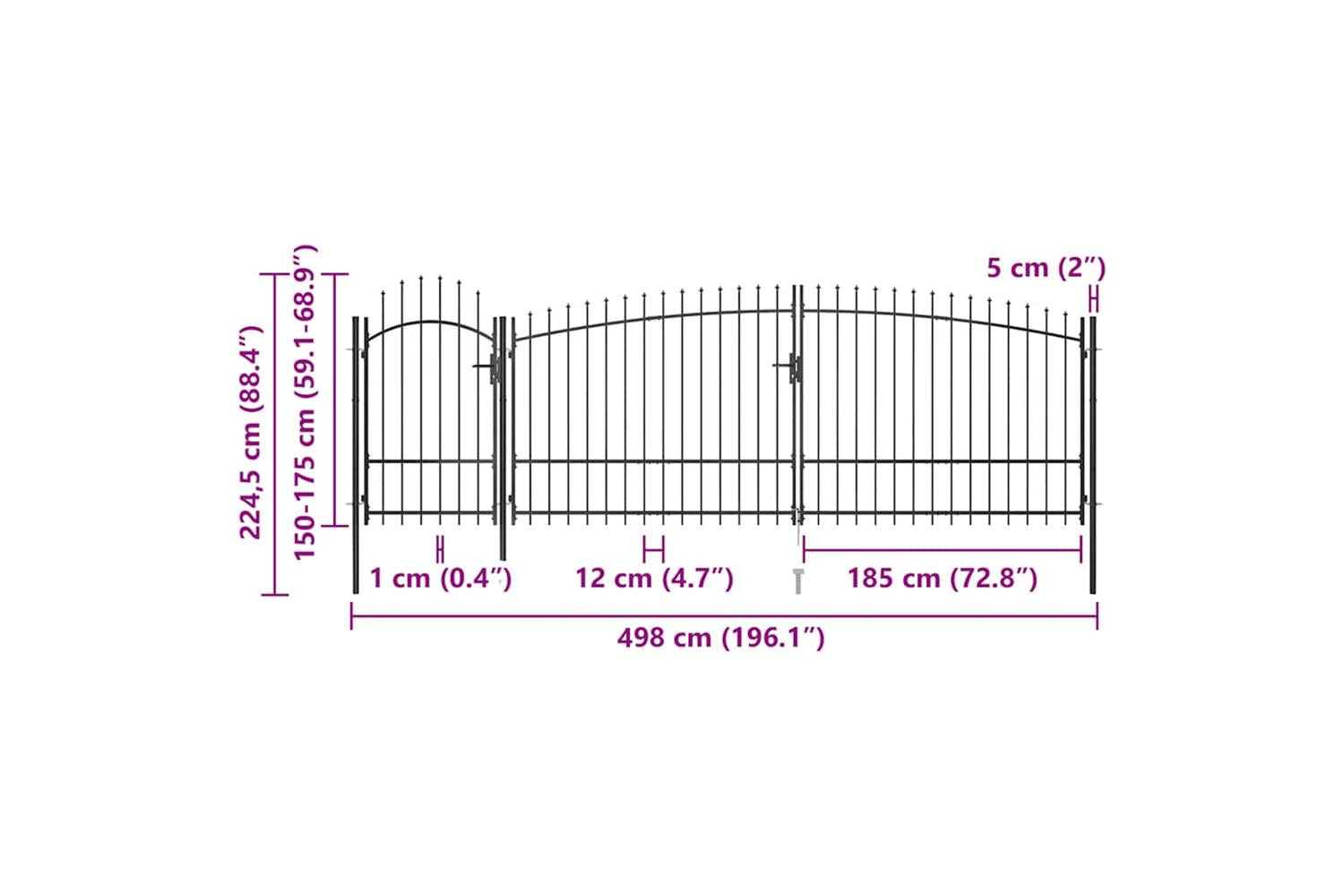 Vidaxl 146325 Garden Fence Gate With Spear Top 5x2.25 M Black-5