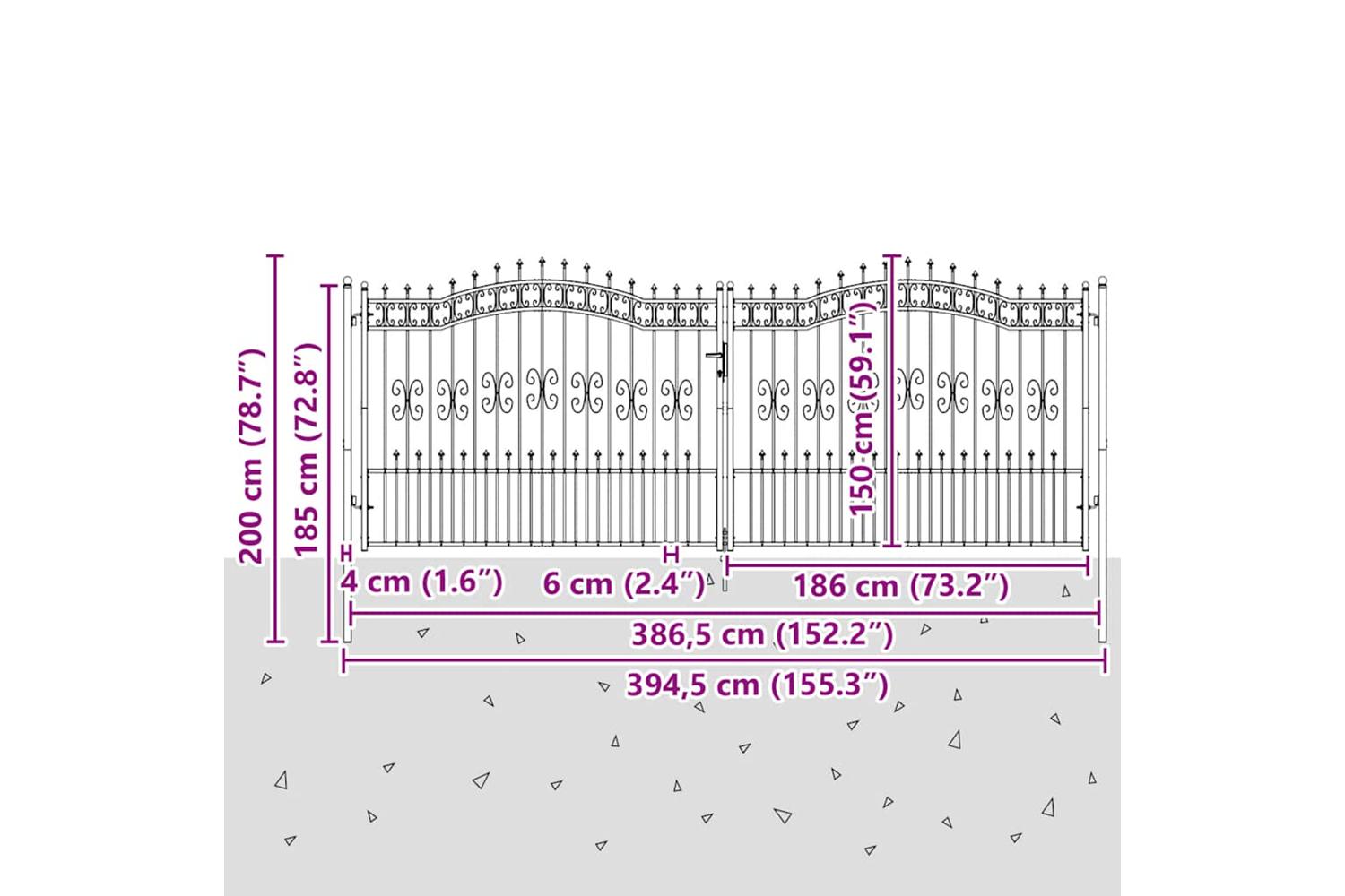 vidaXL 151102 Fence Gate With Spear Top Black 406x198cm Powder-coated Steel-6
