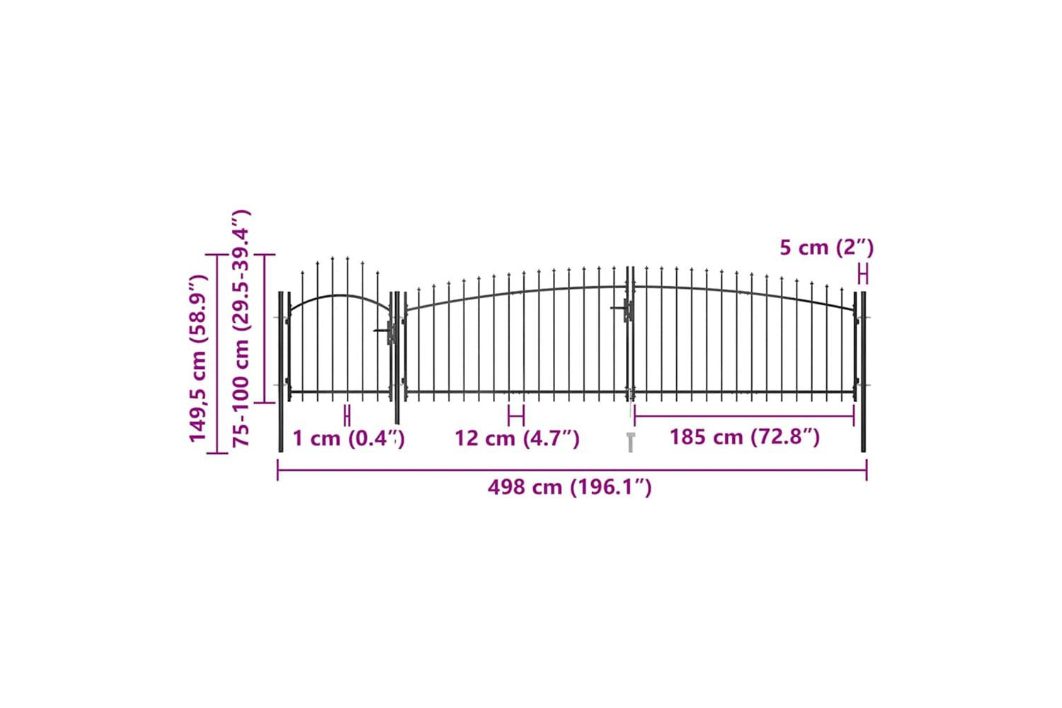 Vidaxl 146322 Garden Fence Gate With Spear Top 5x1.5 M Black-5