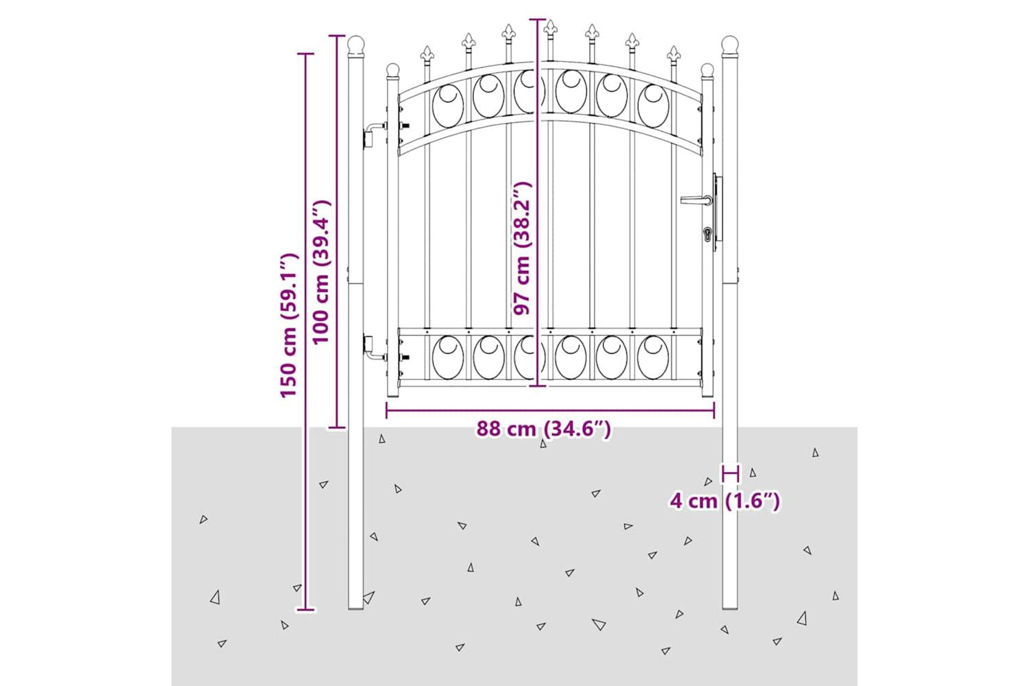 vidaXL 146378 Fence Gate With Spikes Steel 100x100cm Black-5
