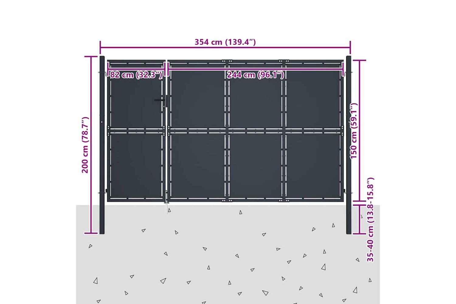 vidaXL 144538 Garden Gate Steel 350x150cm Anthracite-5