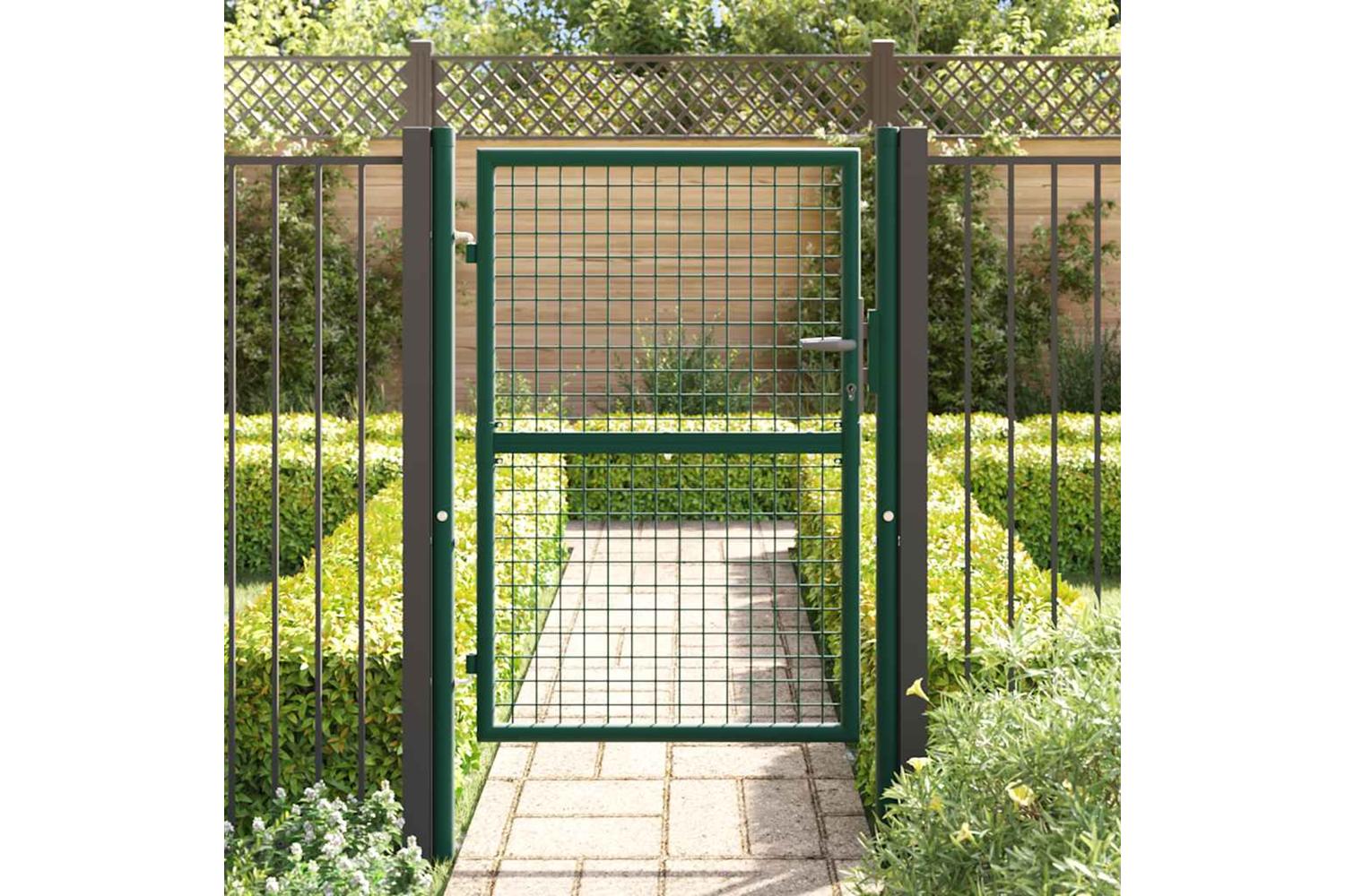 vidaXL Fence Gate Steel 100x125cm Green-2