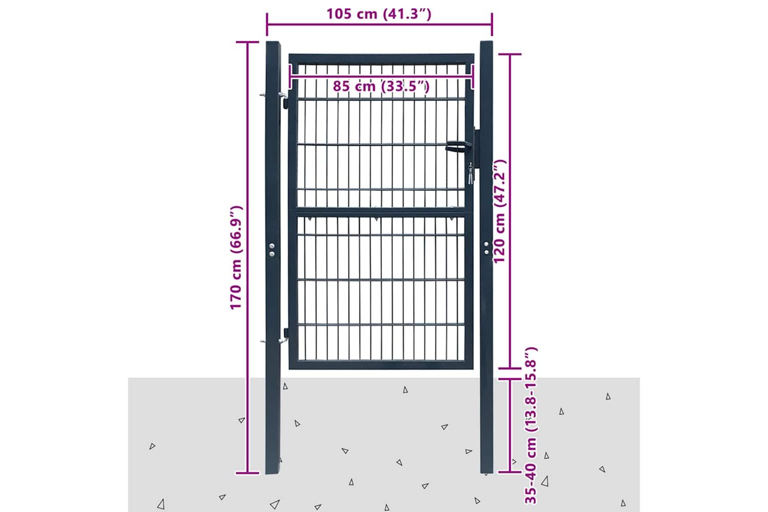 vidaXL 141742 2d Fence Gate (single) Anthracite Grey 106 X 170cm-7