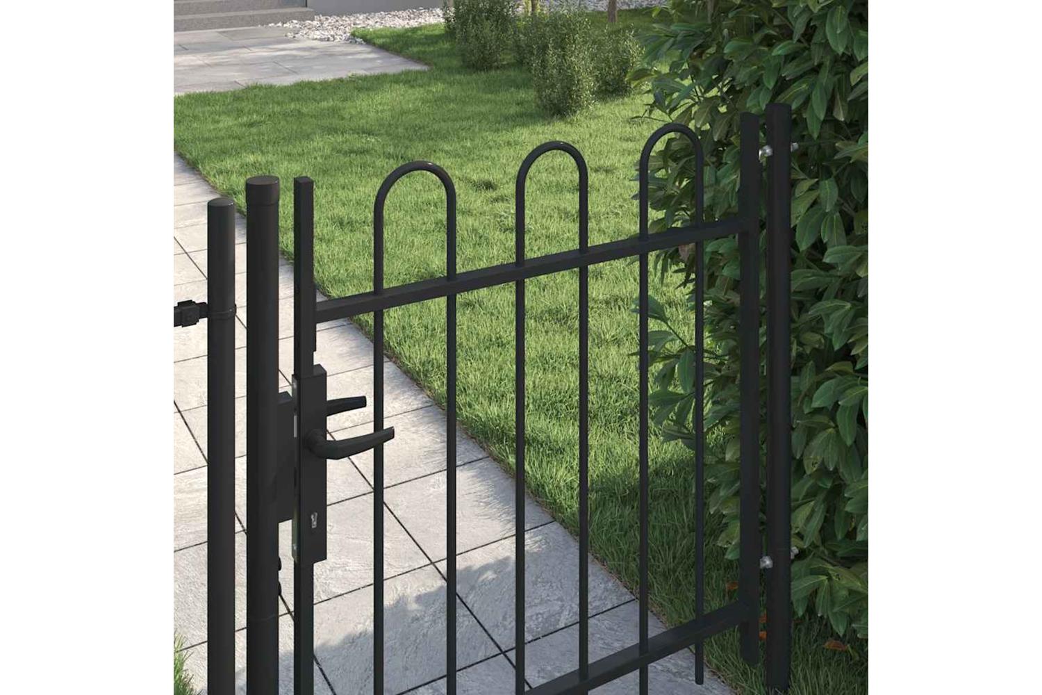 Vidaxl 146029 Fence Gate Single Door With Arched Top Steel 1x1 M Black-2