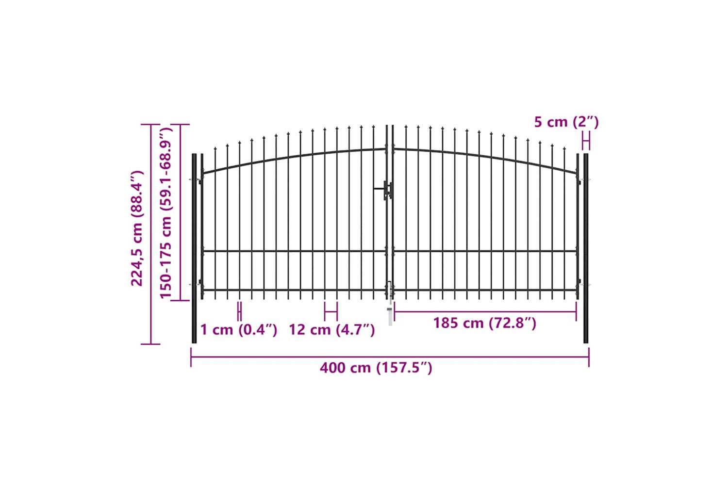 vidaXL 145741 Double Door Fence Gate With Spear Top 400x225cm-6