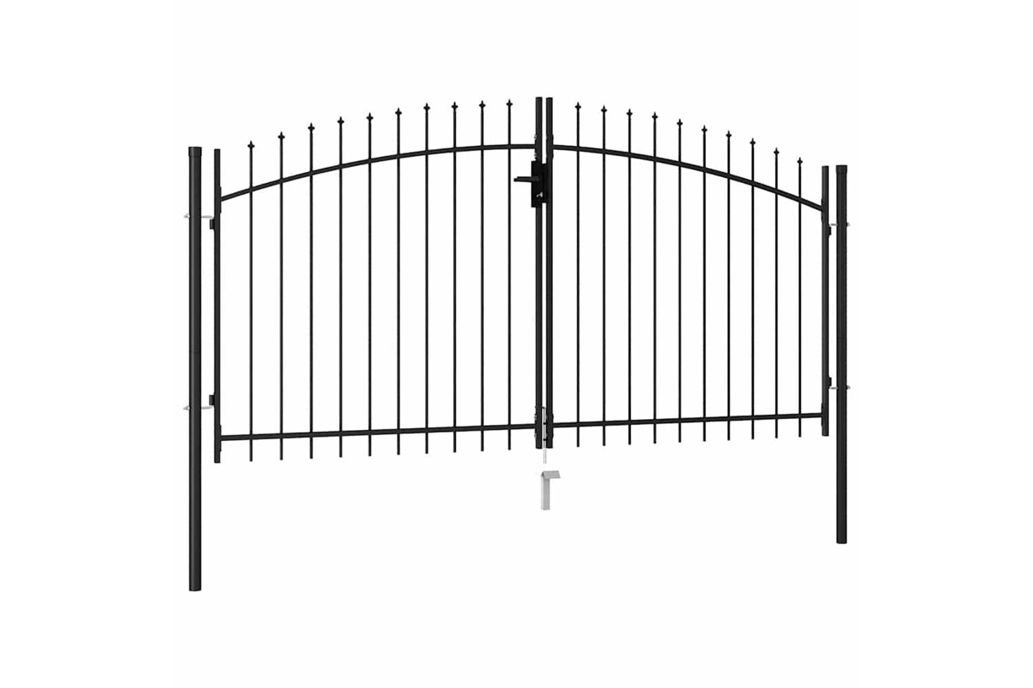 Vidaxl 146028 Fence Gate Double Door With Spike Top Steel 3x1.5 M Black