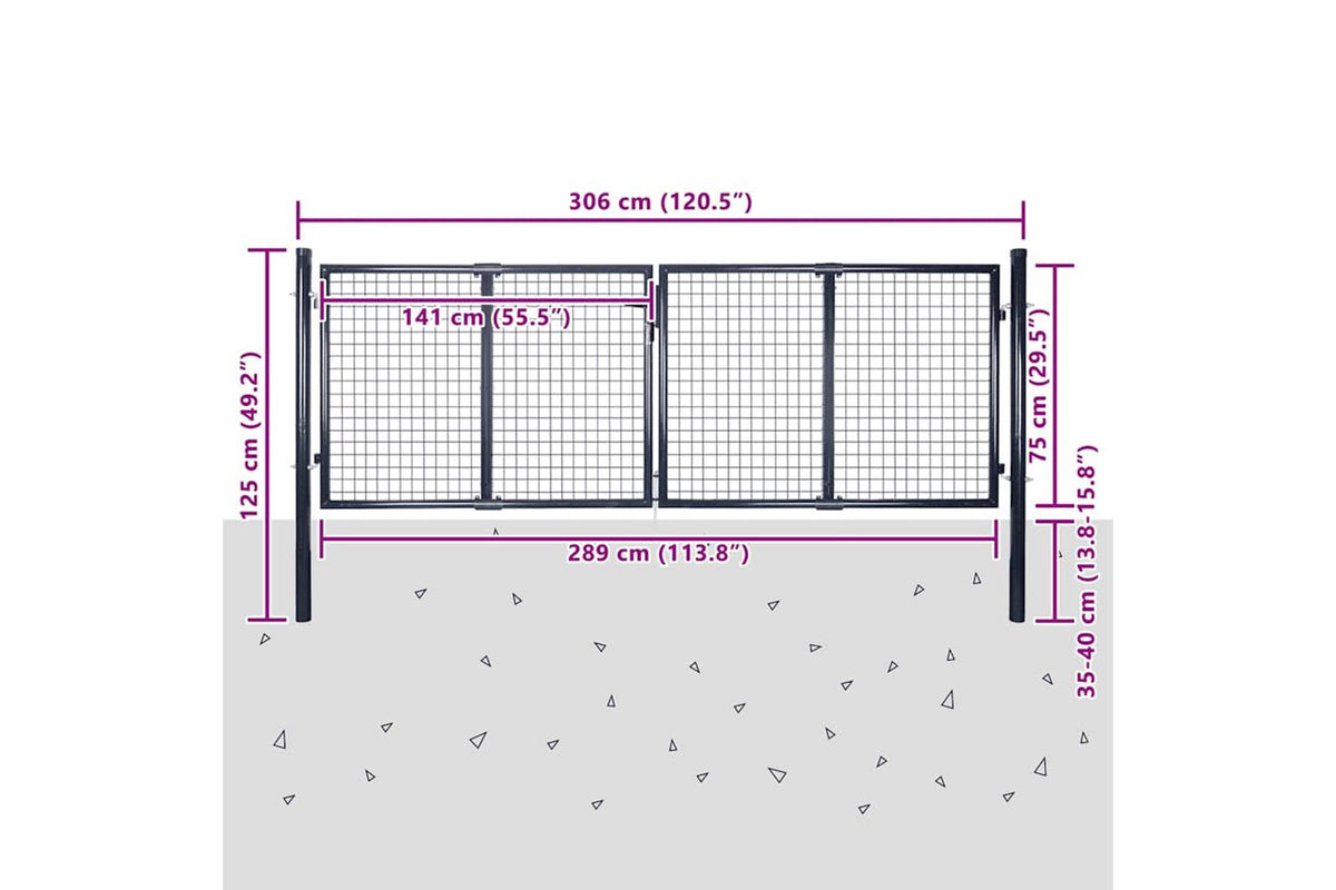 vidaXL 143362 Mesh Garden Gate Galvanised Steel 289x75cm Grey-9
